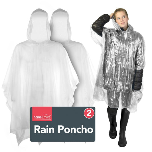 Waterproof Rain Poncho | Adult Disposable Emergency Camping Hiking | 2 Pack