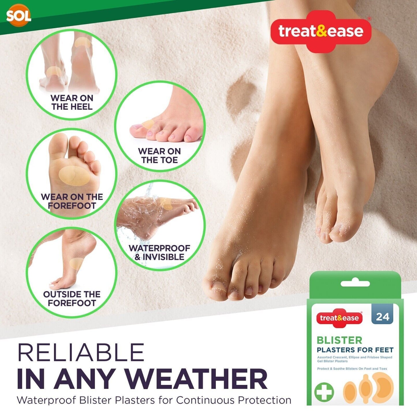 24pk Hydrocolloid Gel Blister Plasters For Toes Foot Heel Protection Mixed Sizes