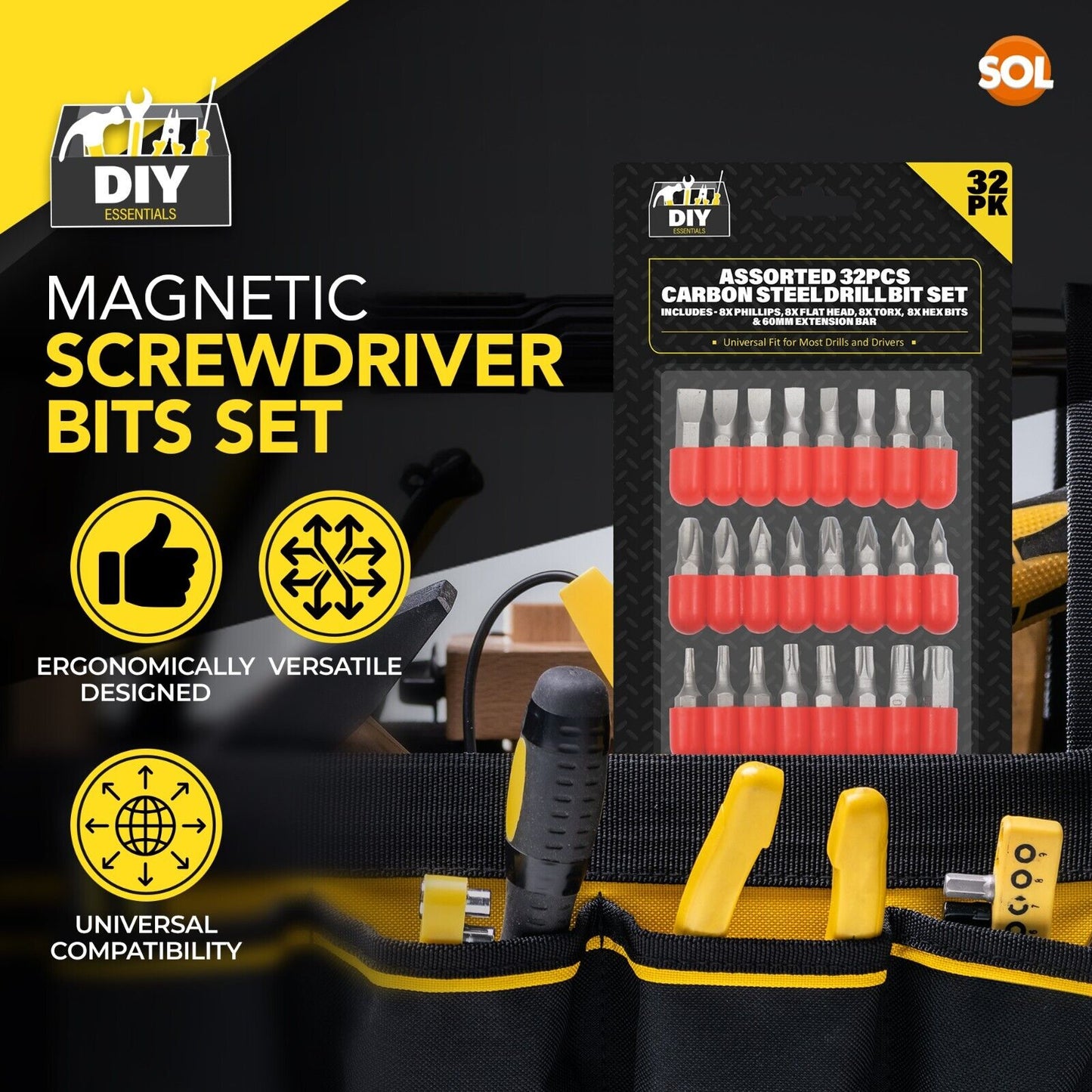 Power Drill Bit Set Phillips Flat Torx Hex | 32 Piece