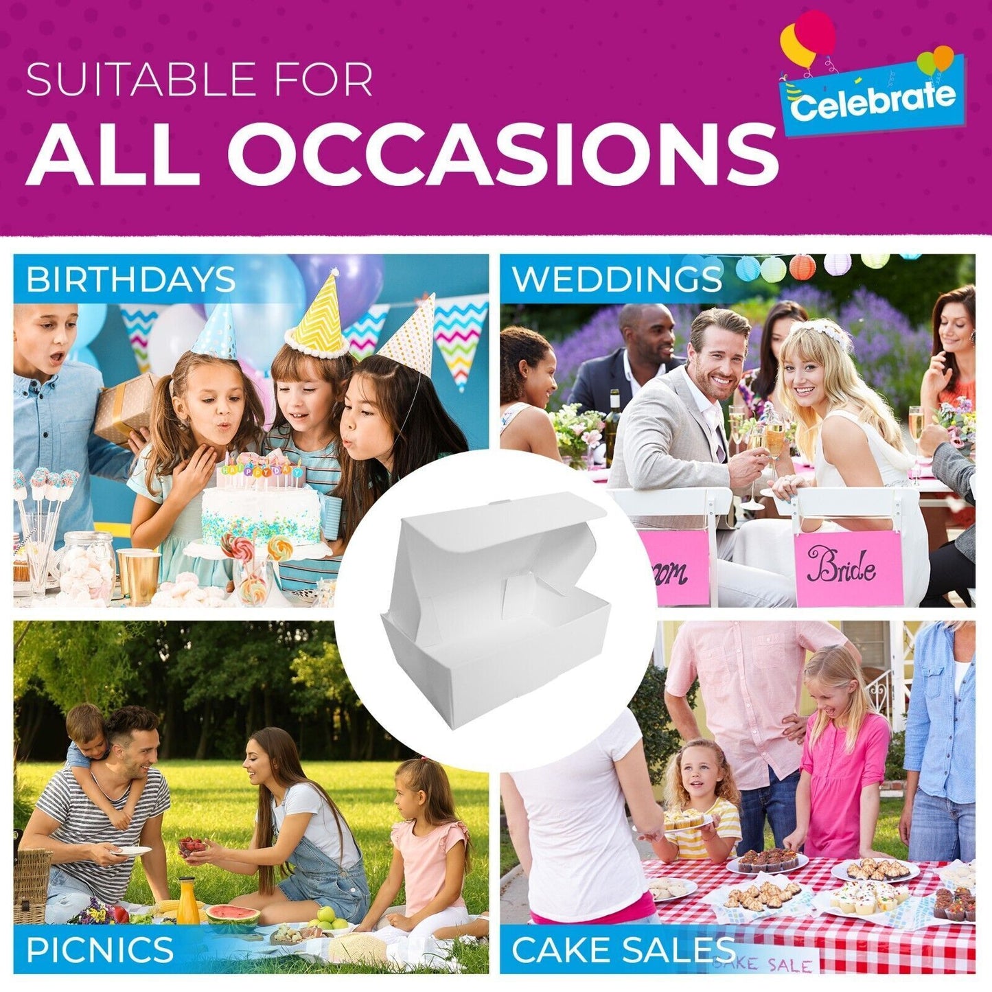 White Single Cake Slice Boxes | Wedding Party Favour | 20 Pack