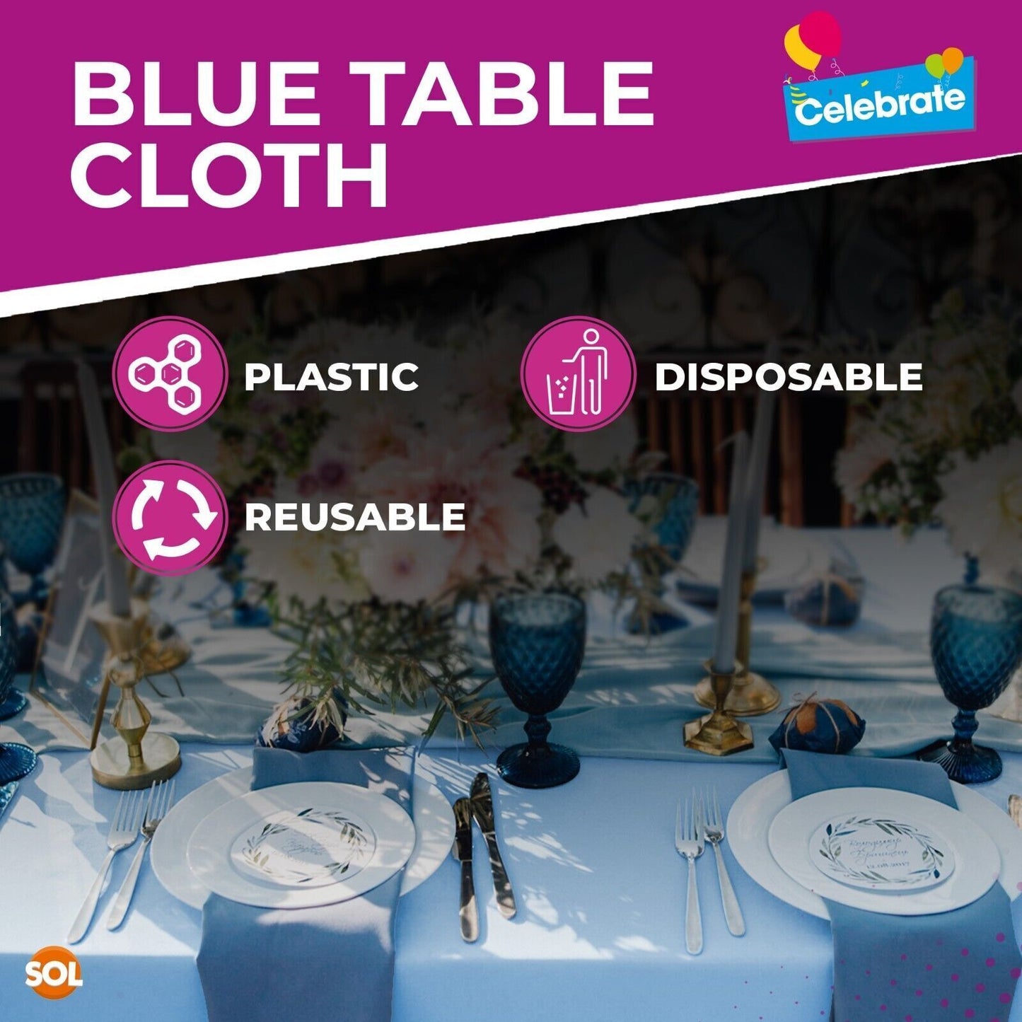 Square Disposable Table Cloths 121x121cm | Plastic Wipe Clean Party Covers | 3 Pack