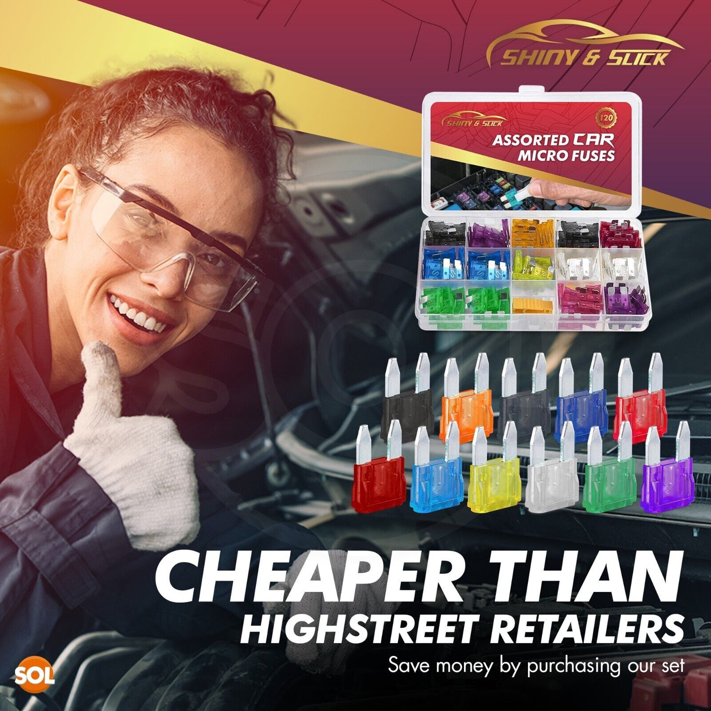 Mini Car Fuses 2-40A | Micro Blade Set with Puller | 120 Piece