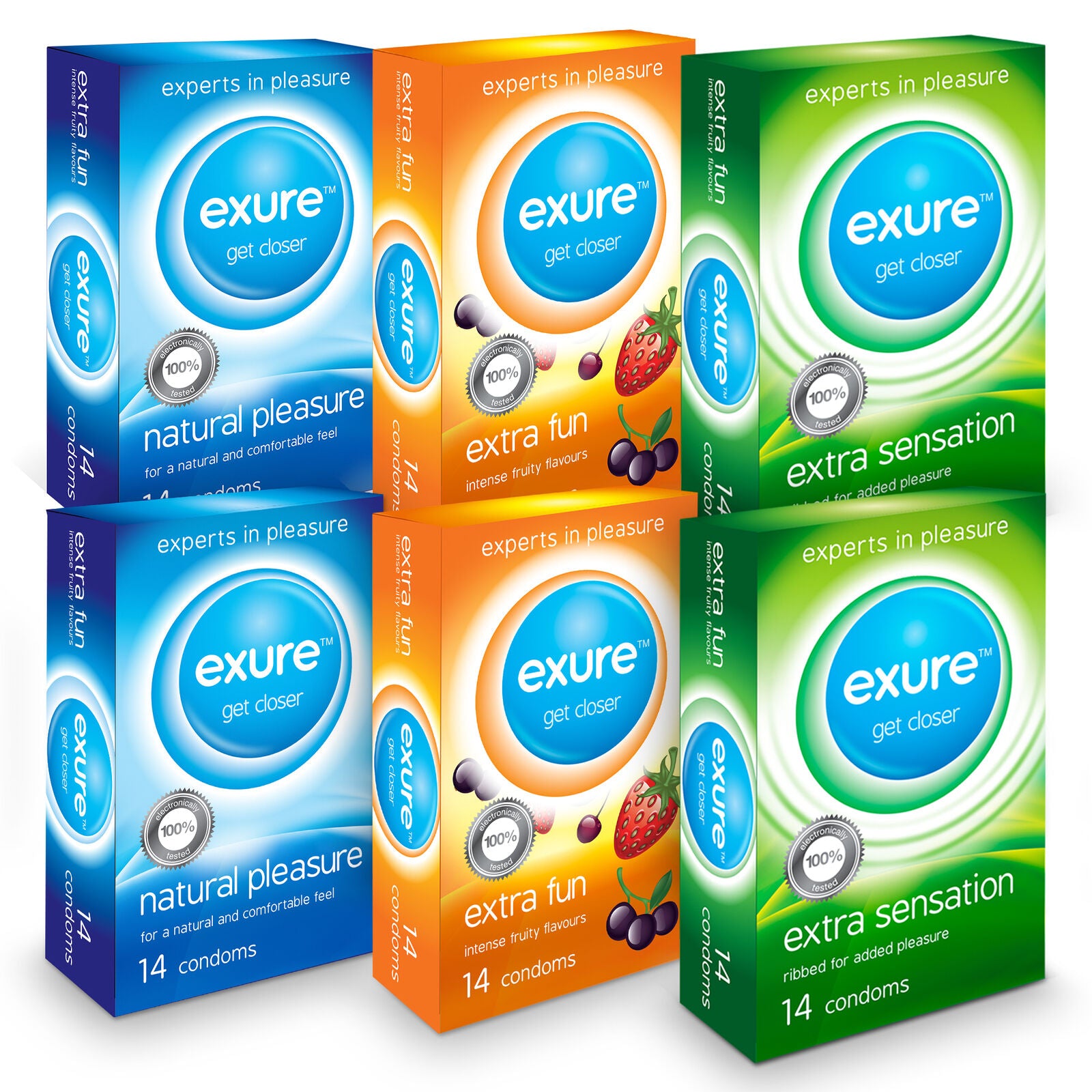 14-140pk Condoms Ribbed Natural Flavoured EXURE Safe Pleasure Discreet Packaging