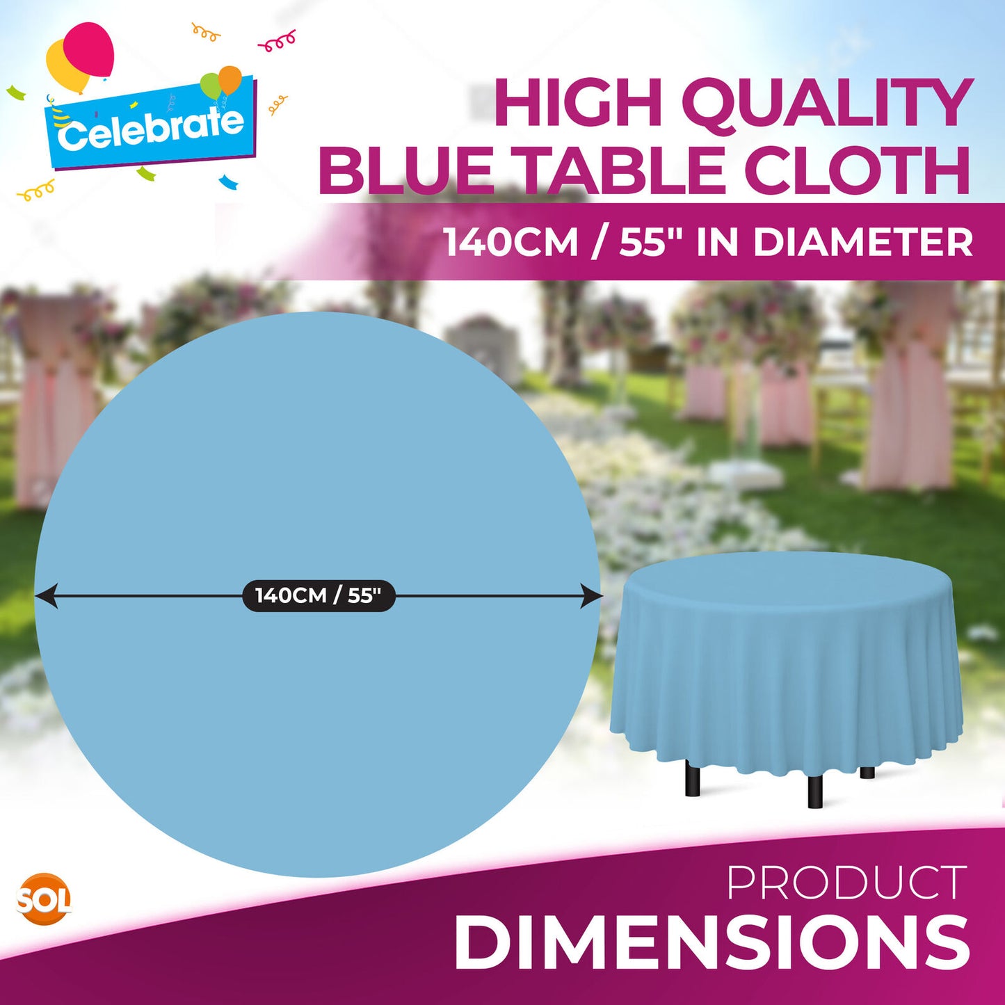 Plastic Table Covers Round 1.4M | Disposable Wipe Clean Party Cloth | 3 Pack