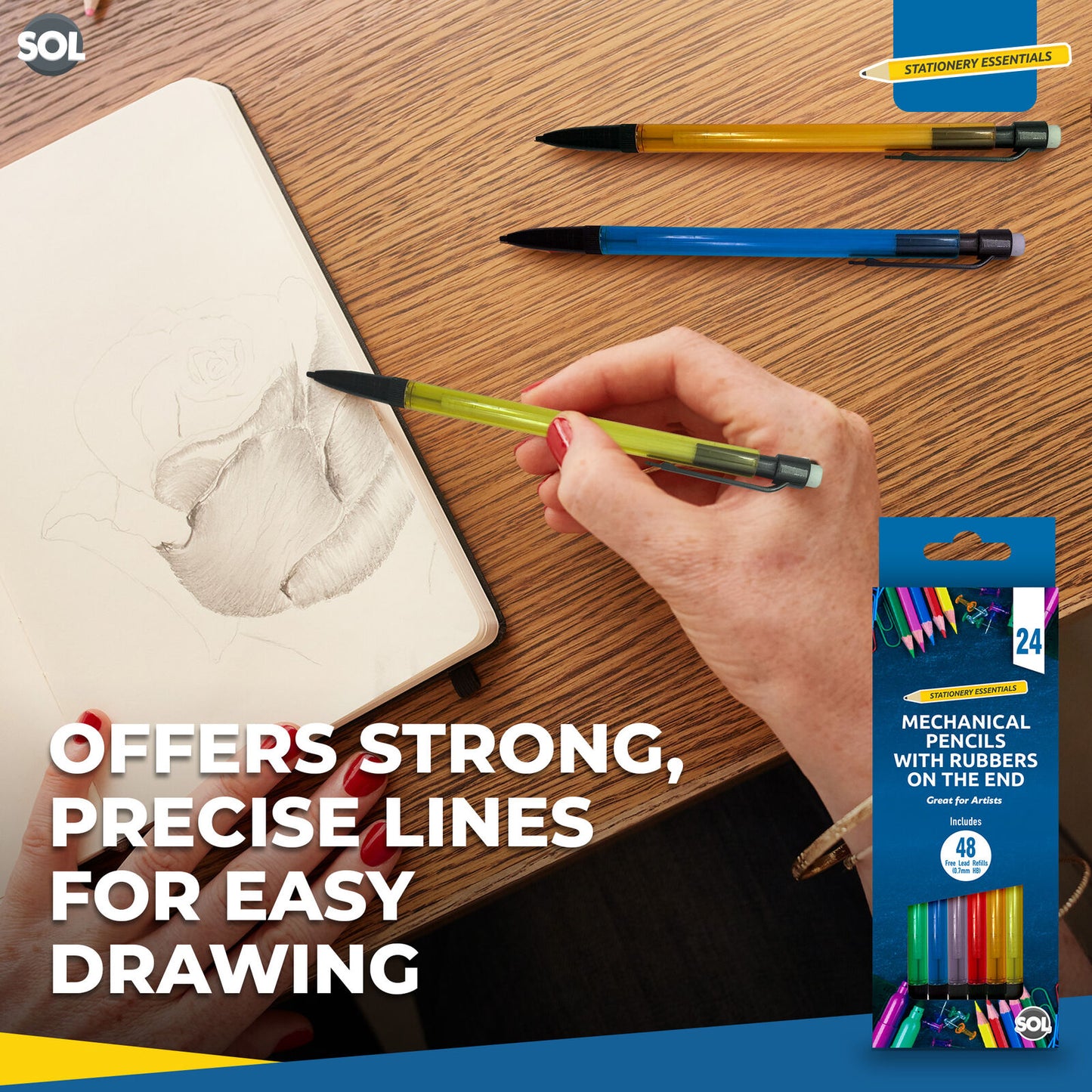 Mechanical Pencils Set 0.7mm with HB Lead Refills and Erasers | 6 Pack