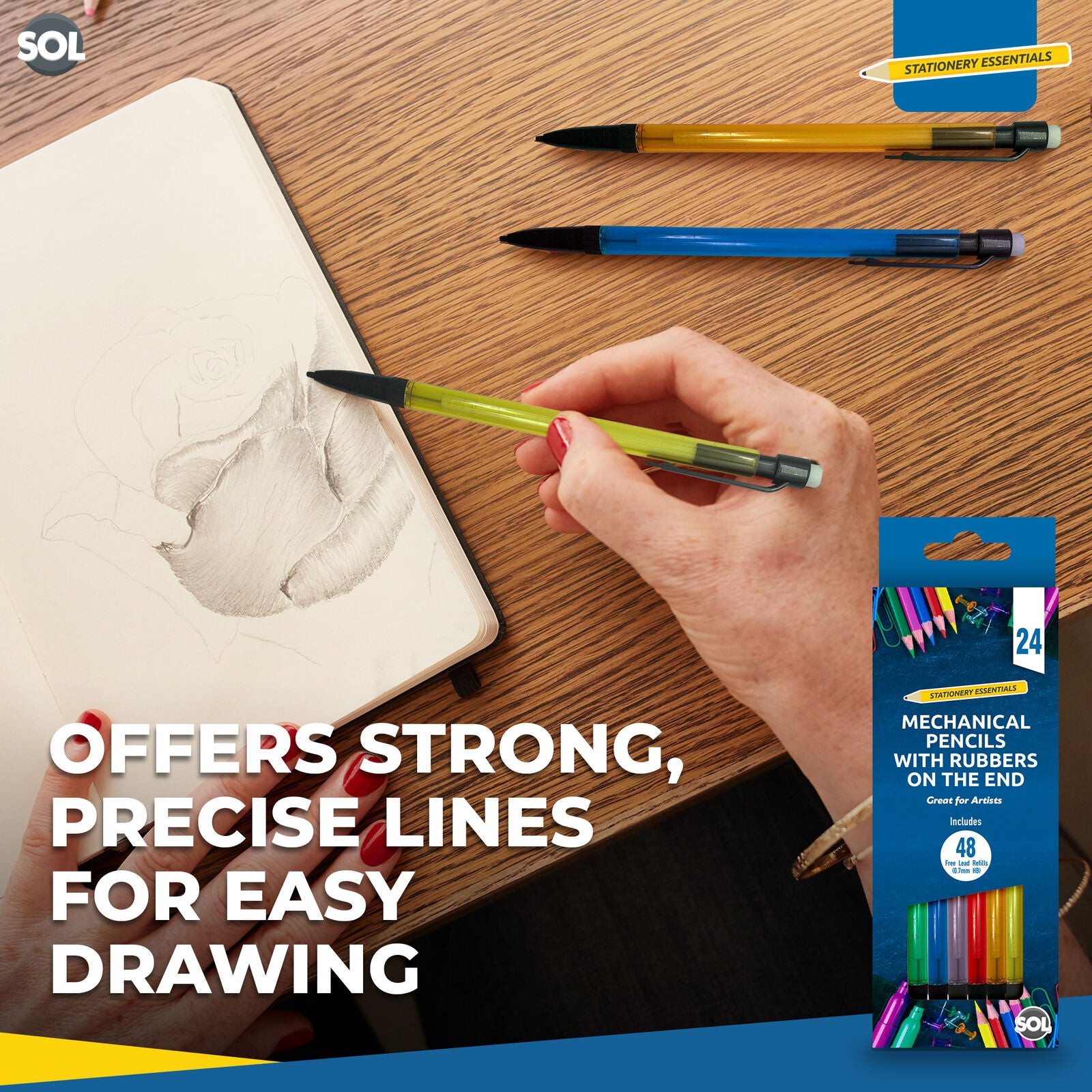 Mechanical Pencils Set 0.7mm with HB Lead Refills and Erasers | 6 Pack