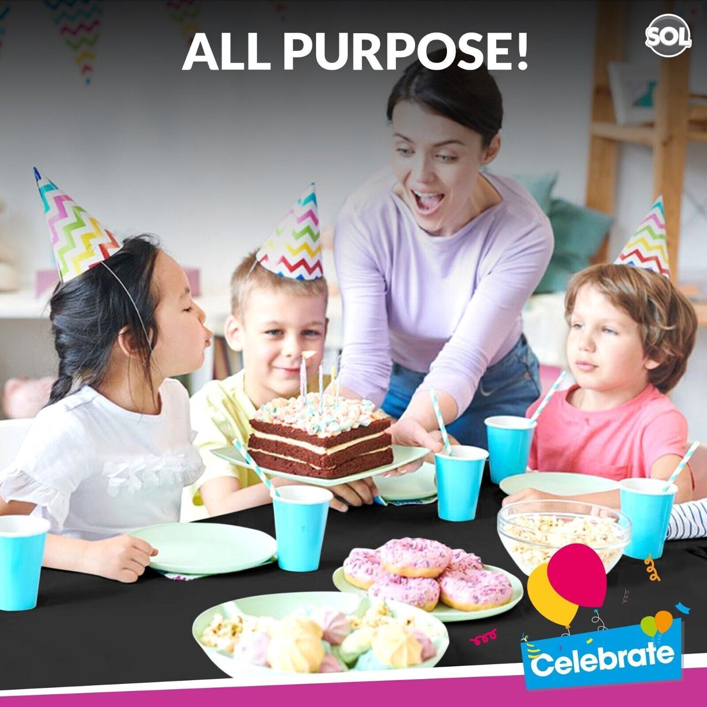 Black Plastic Table Covers Wipe Clean Disposable Party | 3 Pack