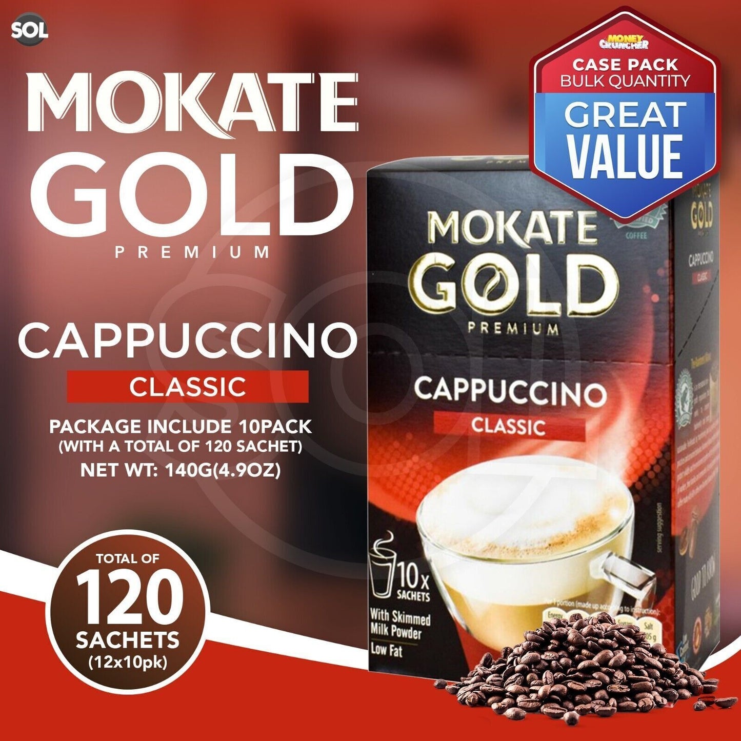 Mokate Gold Cappuccino Coffee Sachets | Classic & Chocolate Instant | 60 Pack