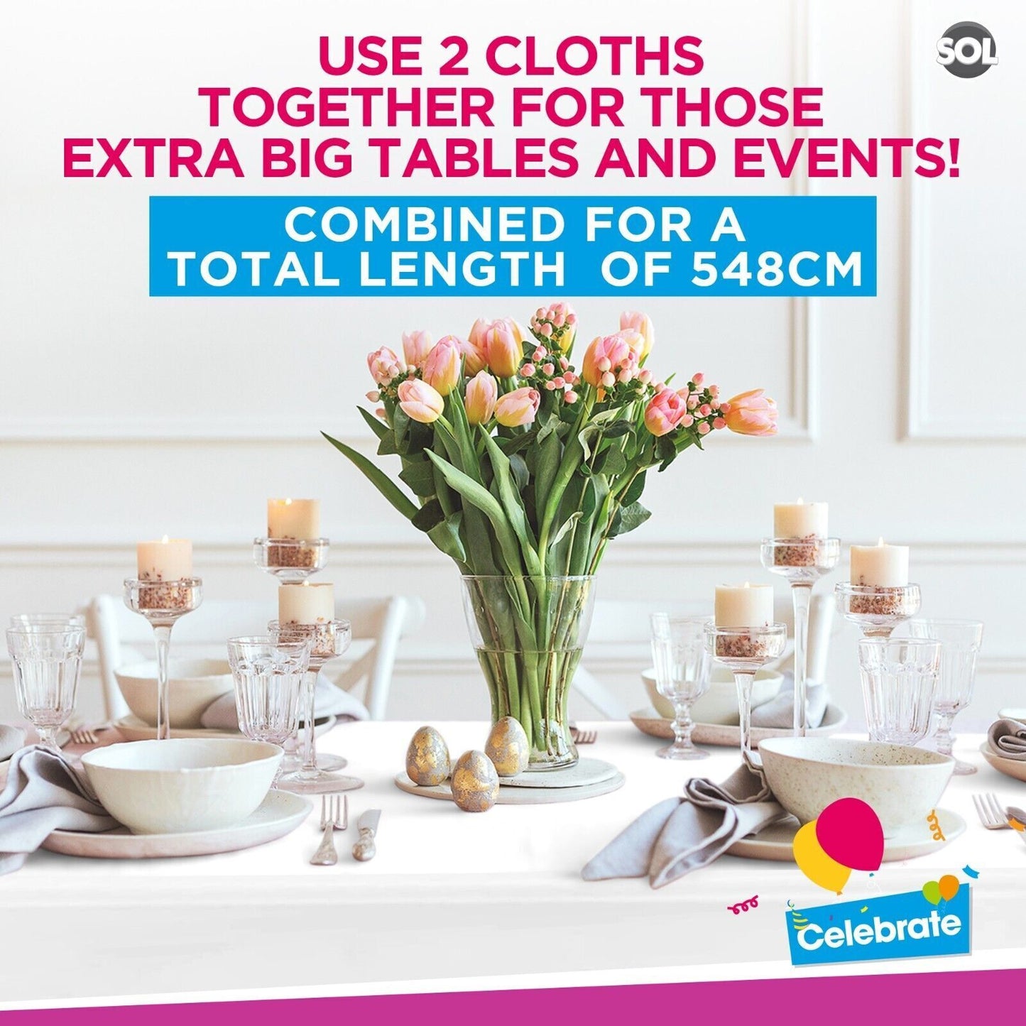 White Plastic Rectangular Table Covers | Wipe Clean Party Tablecloths | 2 Pack