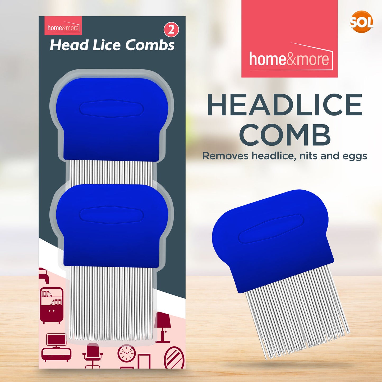 Head Lice & Flea Removal Comb | Fine Tooth Metal Tool | 2 Pack