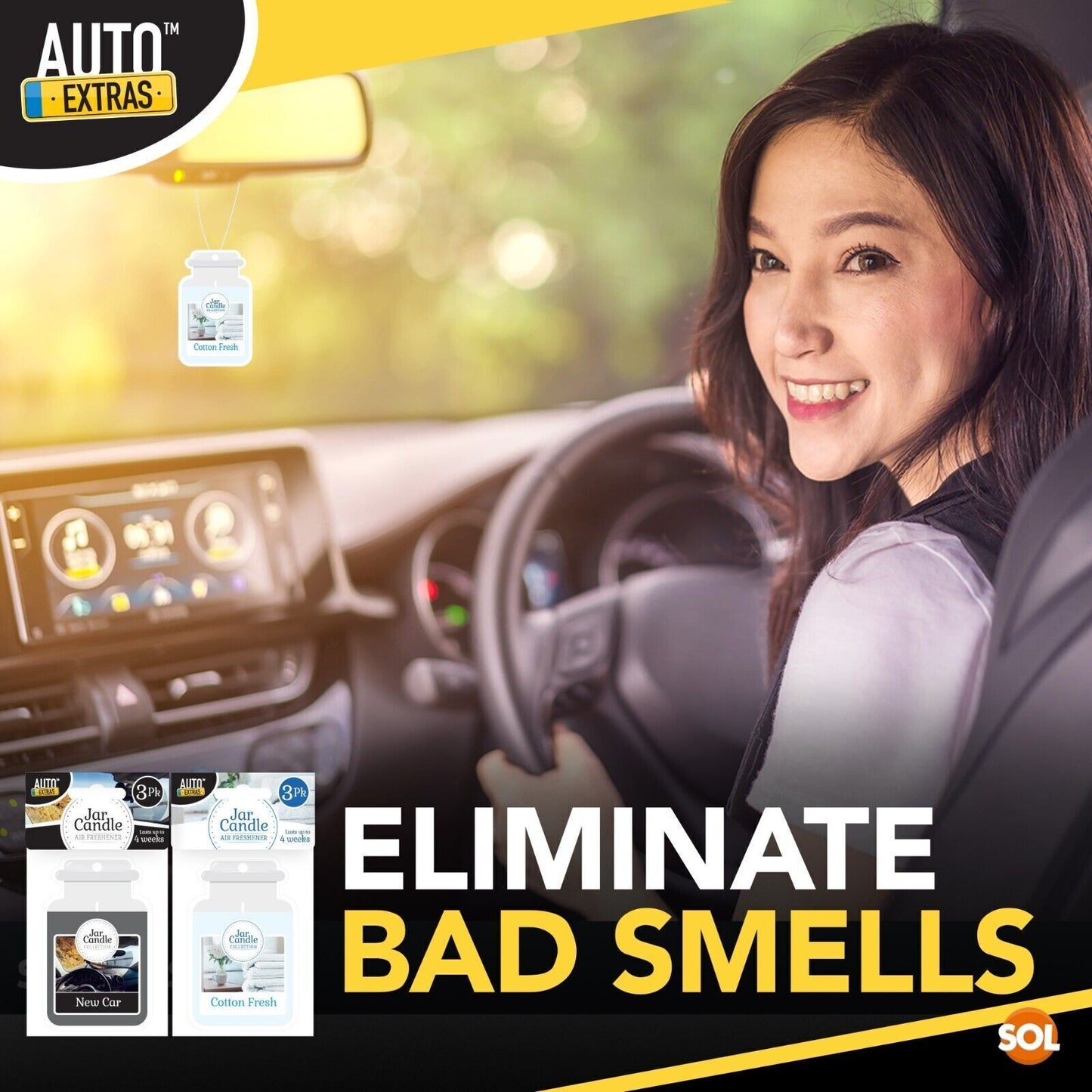 Candle Car Air Freshener Jar Cotton & New Car Scent | 6 Pack