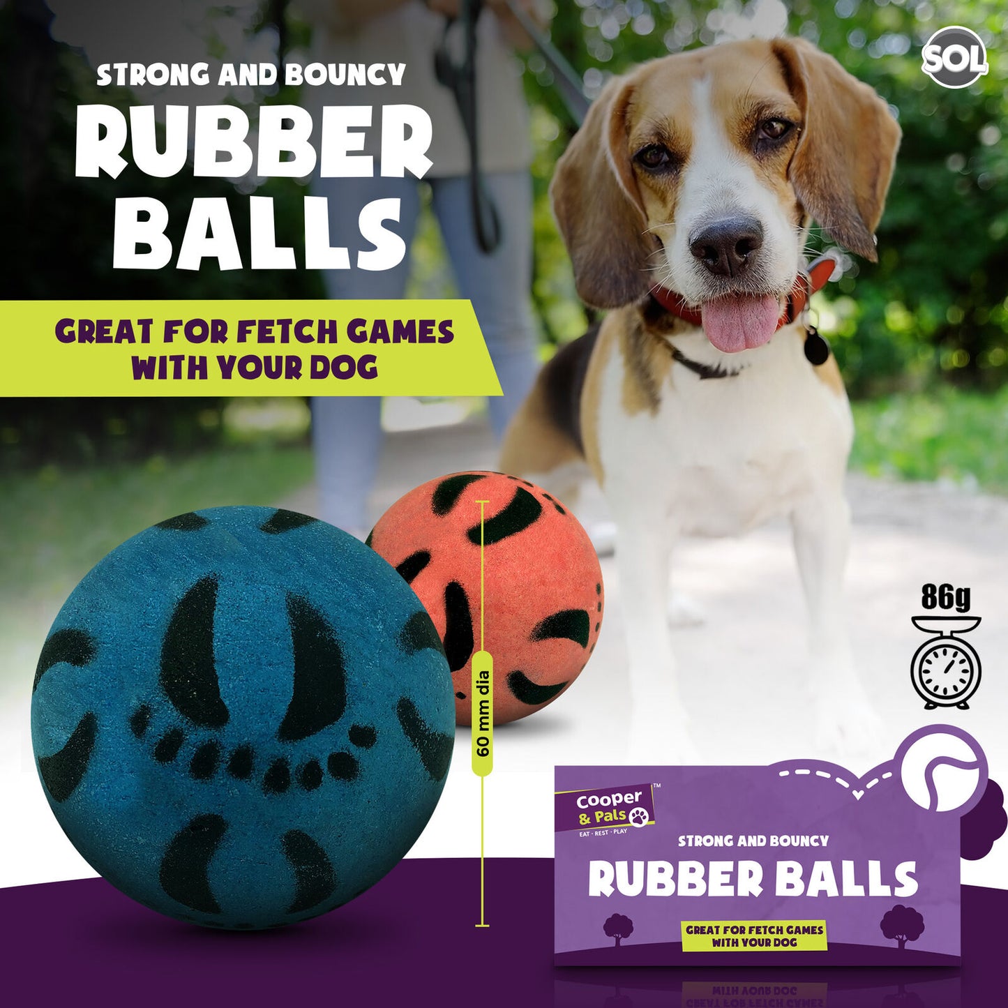 Rubber Dog Balls | Bouncy Solid Hard Fetch Chew Toys | 4 Pack