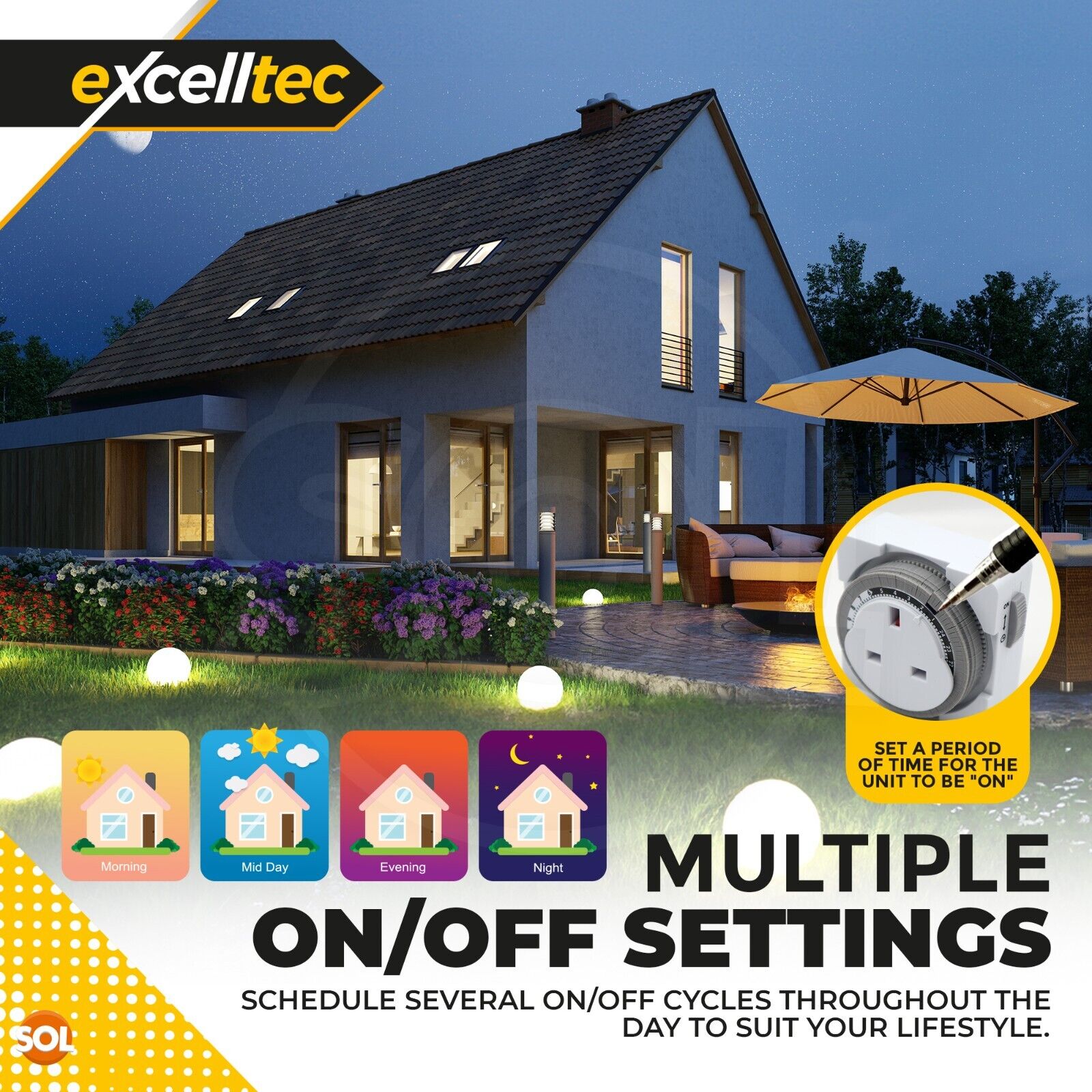 24 Hour Segment Timer Switch 24hr Mains Plug In Mechanical Clock Energy Saver