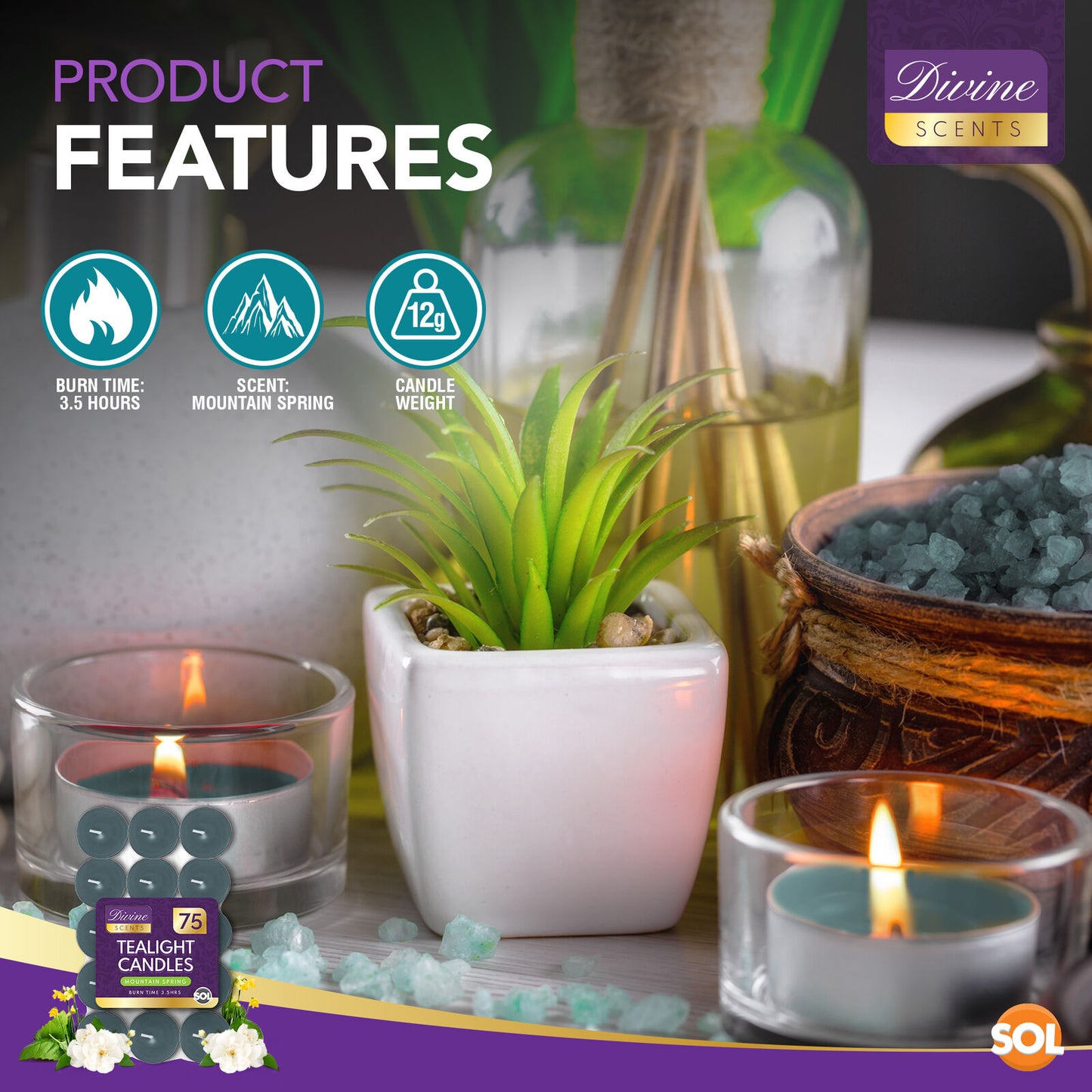 Scented Tea Light Candles | 4 Hour Burn Fragrance | 75 Pack