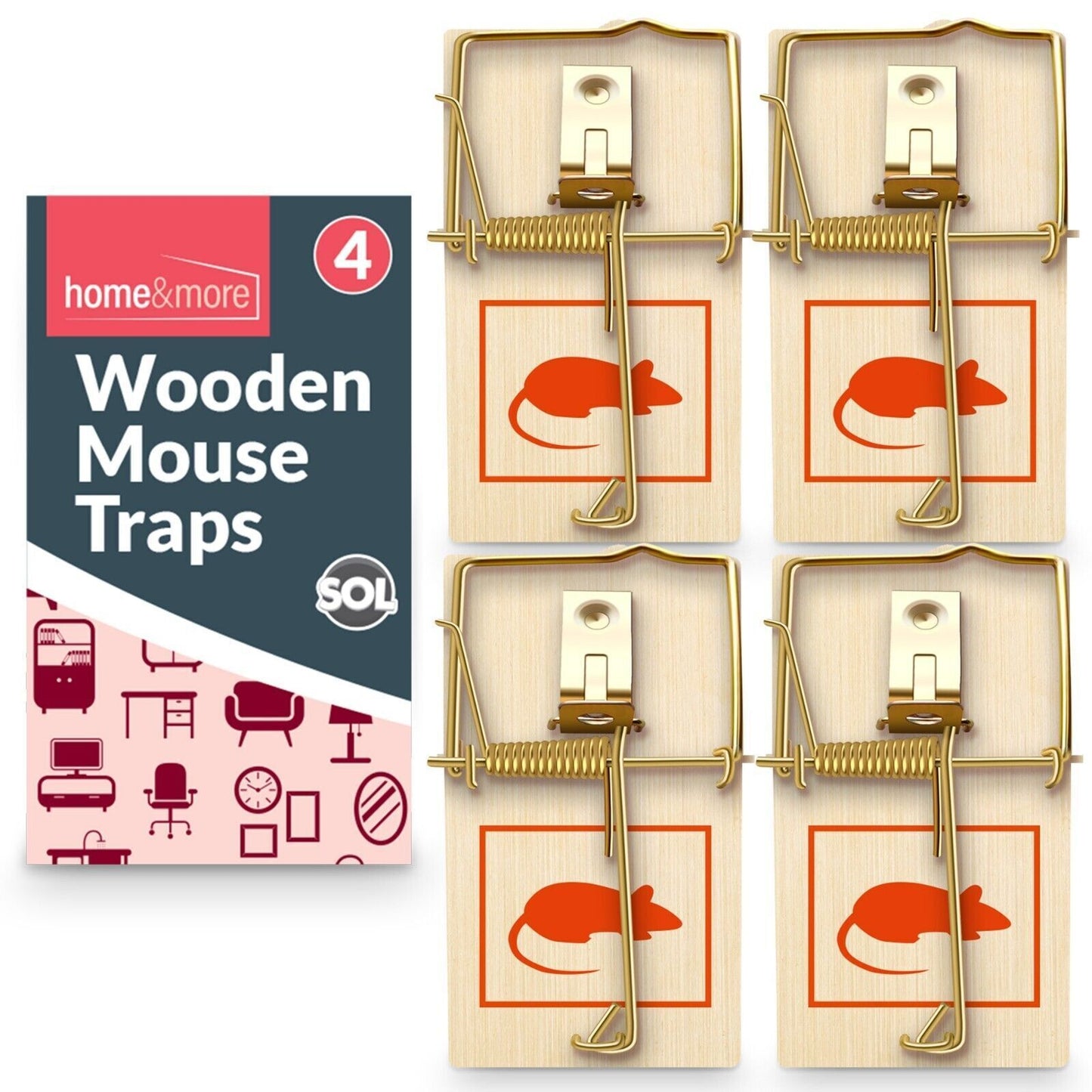 Wooden Mouse Traps | Reusable Rodent Pest Control | 4 Pack