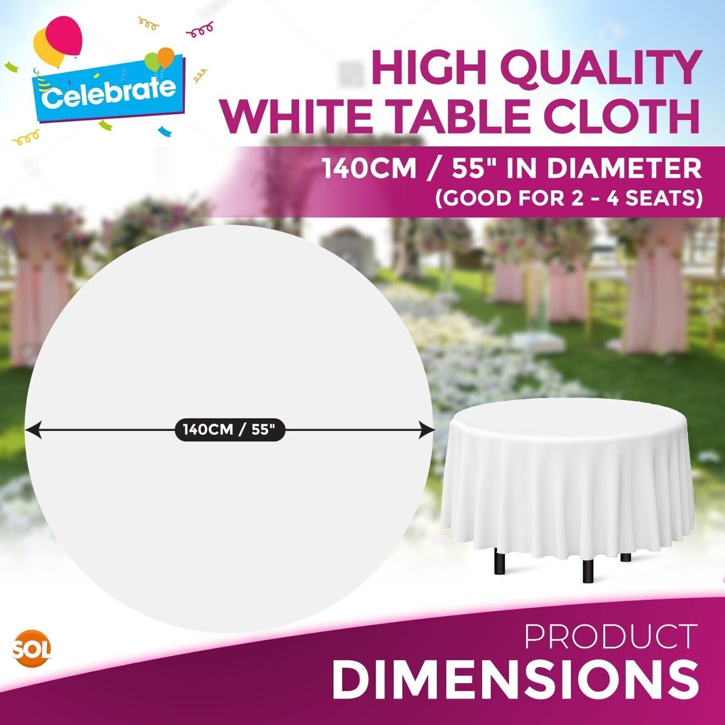 Plastic Table Covers Round 1.4M | Disposable Wipe Clean Party Cloth | 3 Pack
