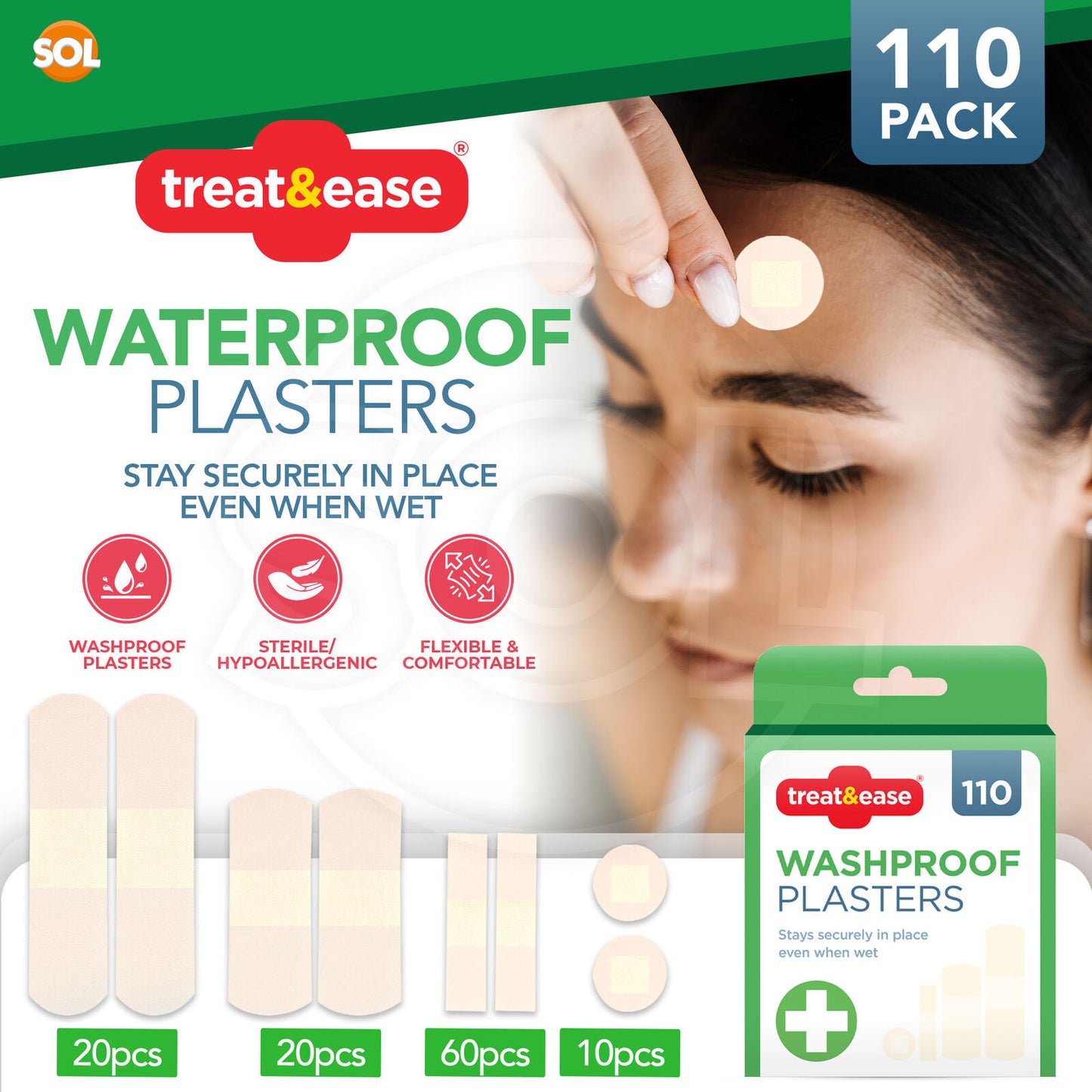 Assorted Washproof Plasters | Waterproof Breathable | 440 Pack