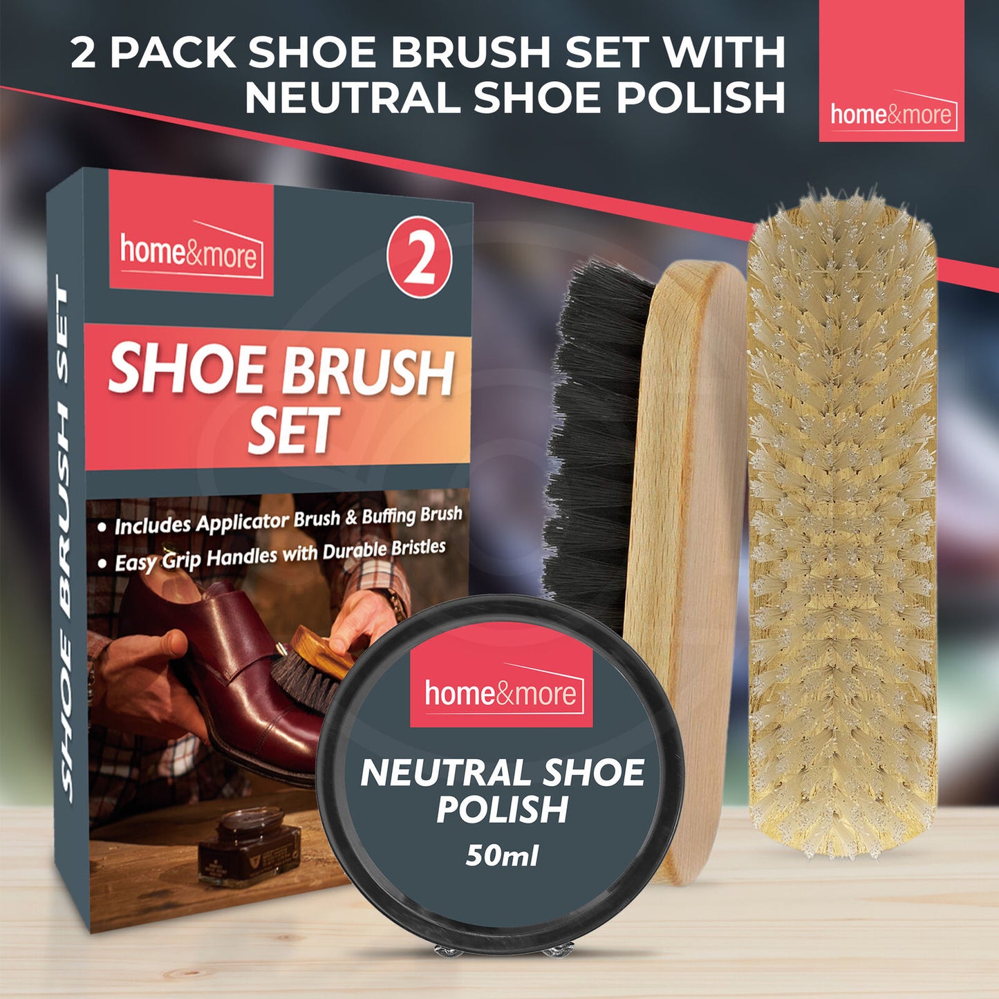 Shoe Brush Set | Leather Shoe Polish Brushes for Black & Brown Shoes | 2 Pack