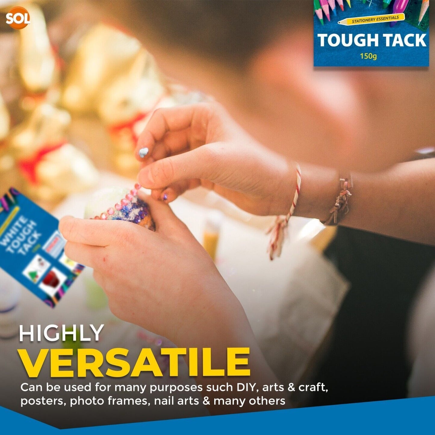 2 White Tack Tac 150g Super Tough Reusable Handy Size Sticky Adhesive Putty Glue