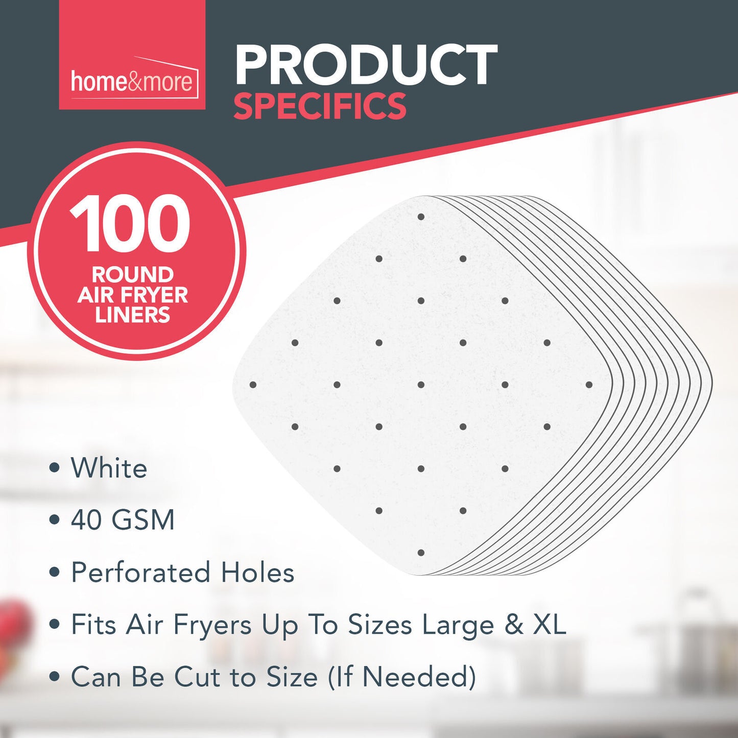 Perforated Air Fryer Liners Disposable Parchment Baking Paper 26cm Square | 100 Pack