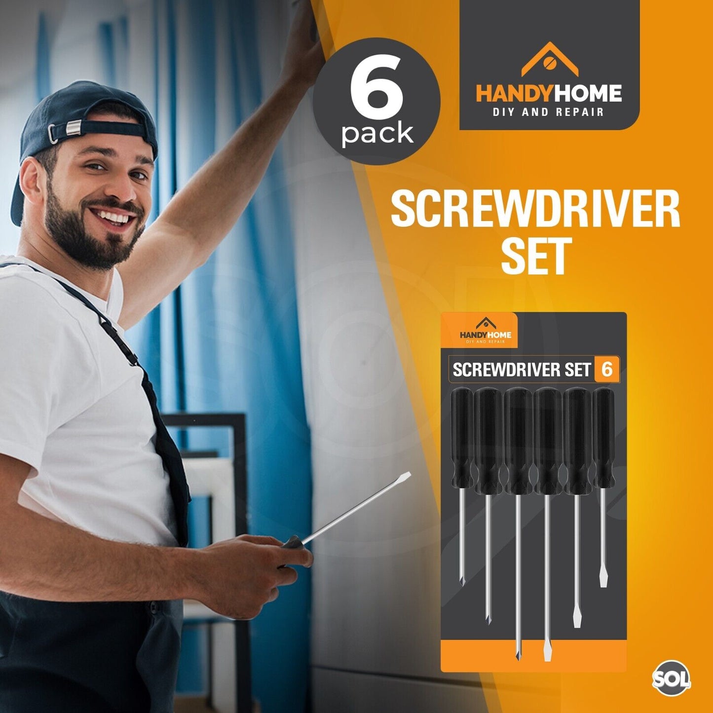 6pk Screwdriver Set Phillips Crosshead Slotted Flathead Non-Slip Precision Tool