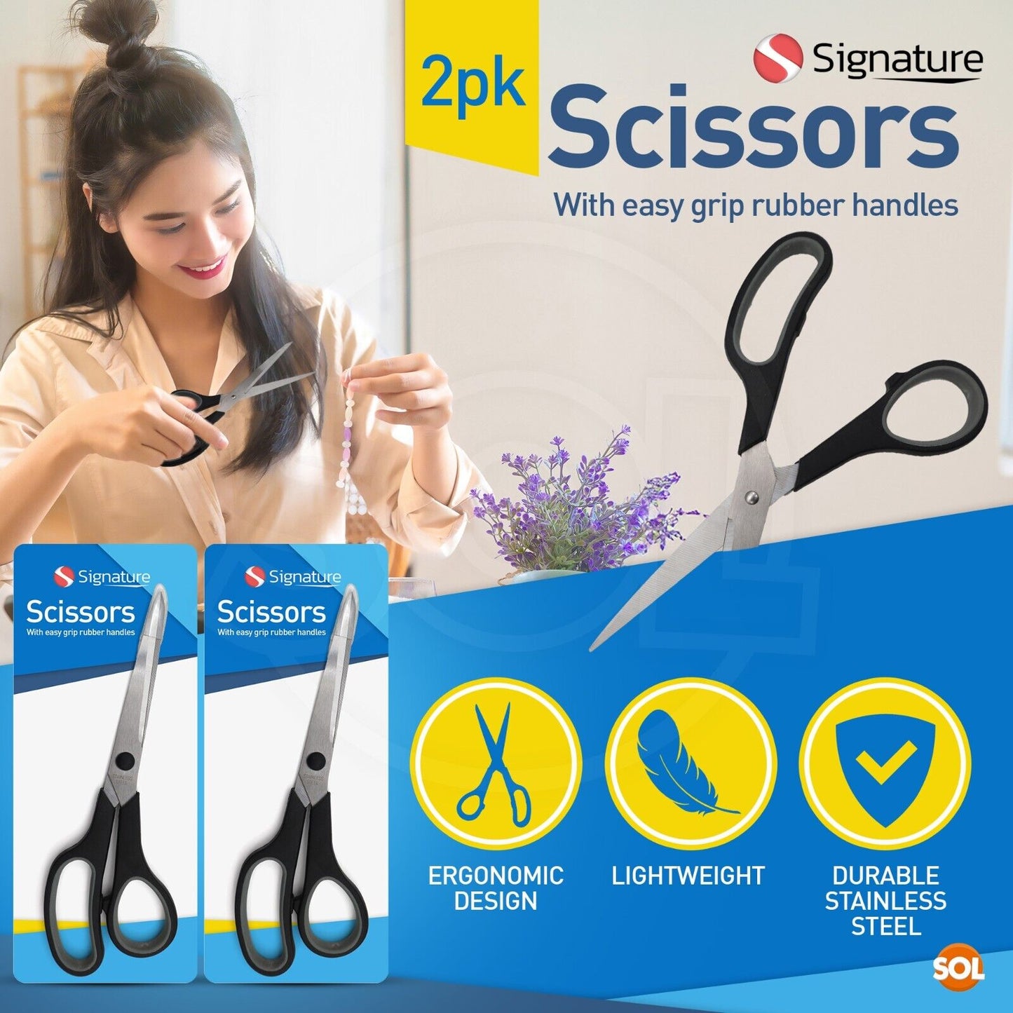 Stainless Steel Craft Scissors 21.5cm | Comfort Grip 8 Inch | 2 Pack