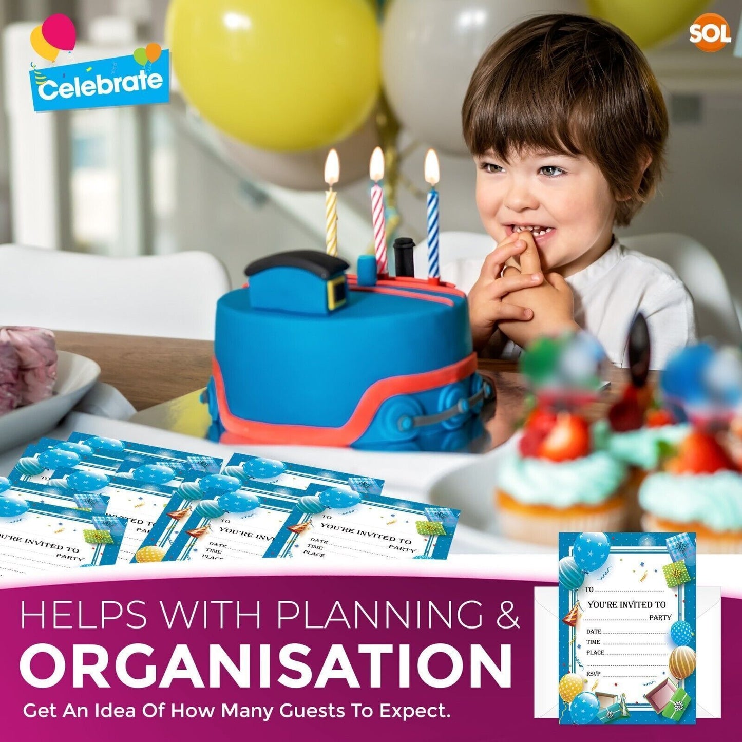 Kids Birthday Party Invitations with Envelopes – 28 Pack