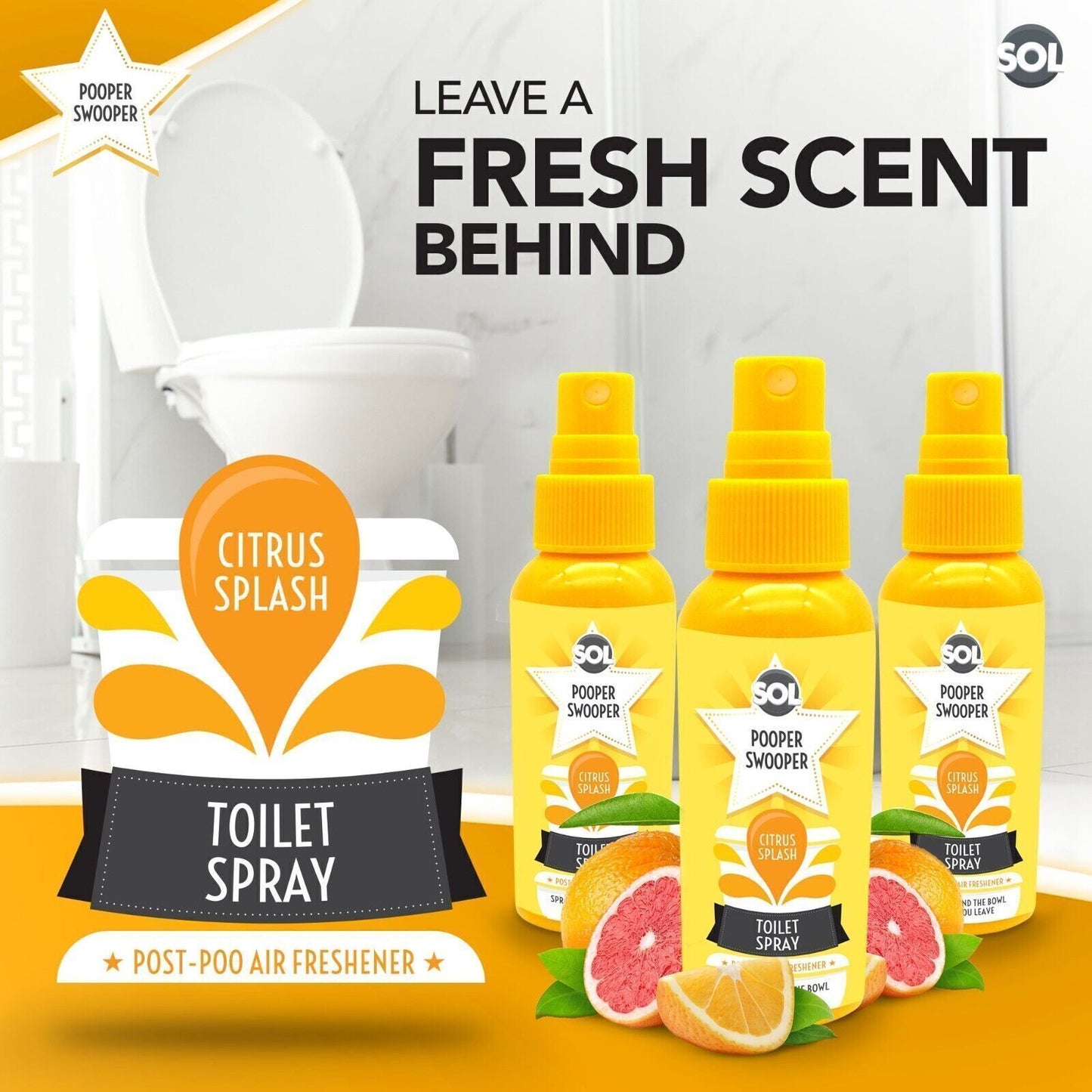 Pooper Star Toilet Spray | Citrus Fragrance Air Freshener | 6 Pack