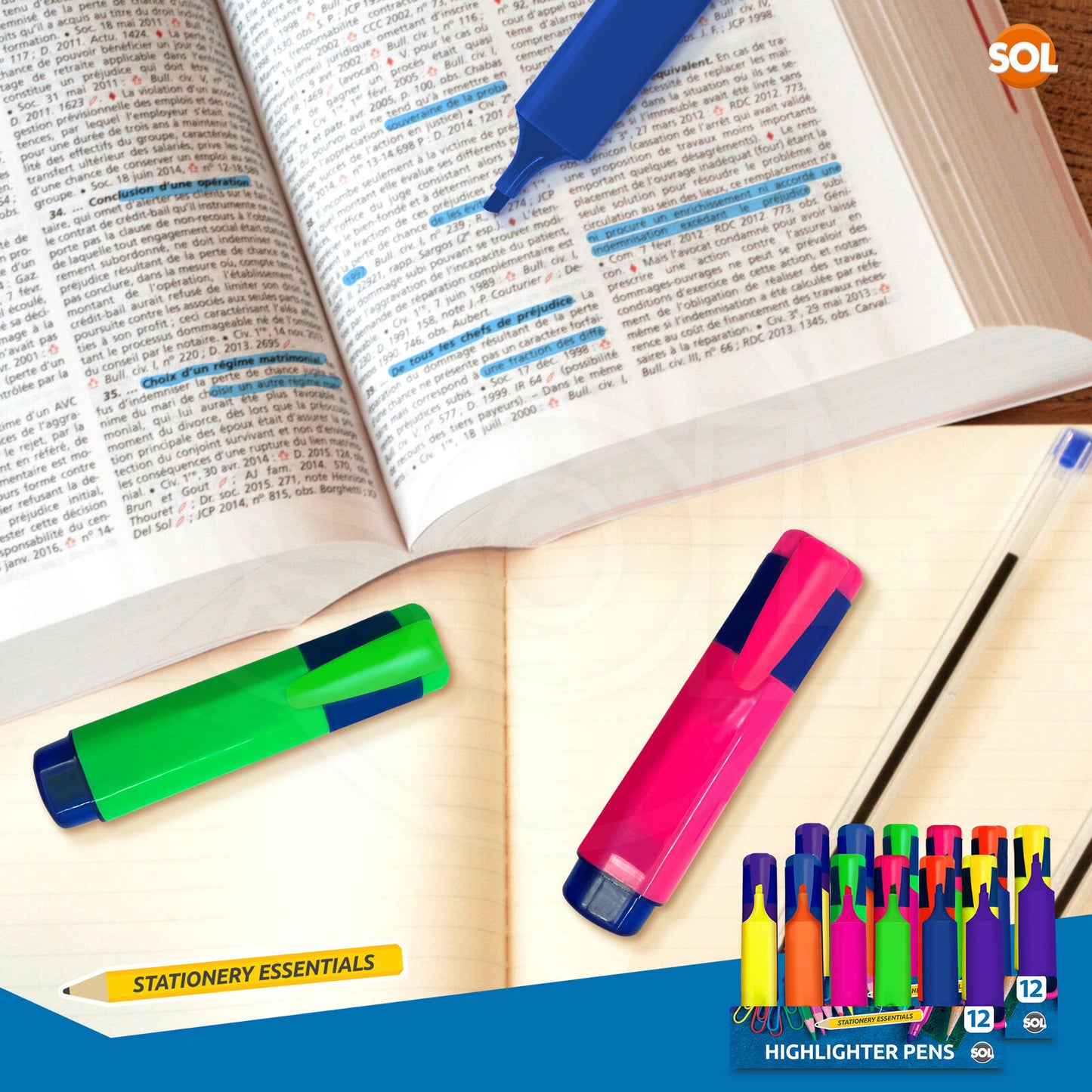 Highlighter Pens Fluorescent Colour Marker School Set | 6 Pack