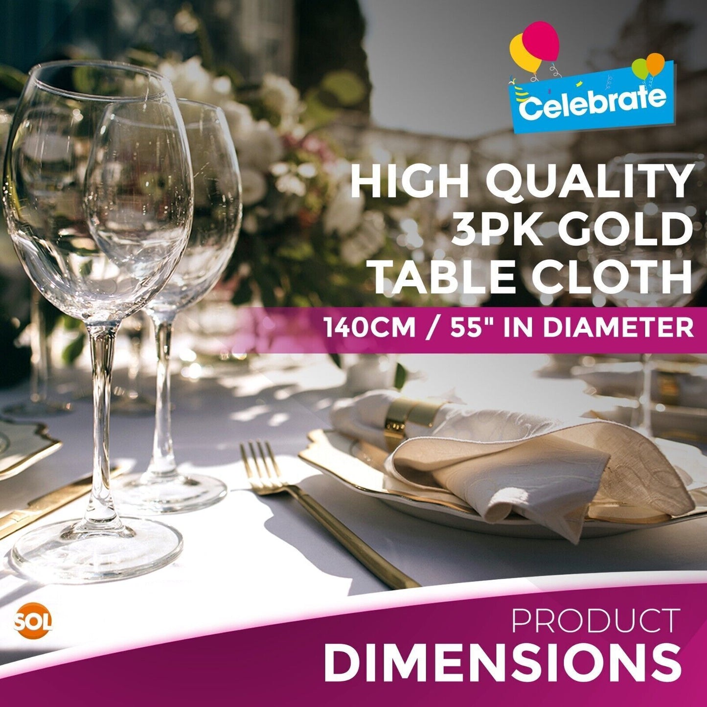 Plastic Table Covers Round 1.4M | Disposable Wipe Clean Party Cloth | 3 Pack