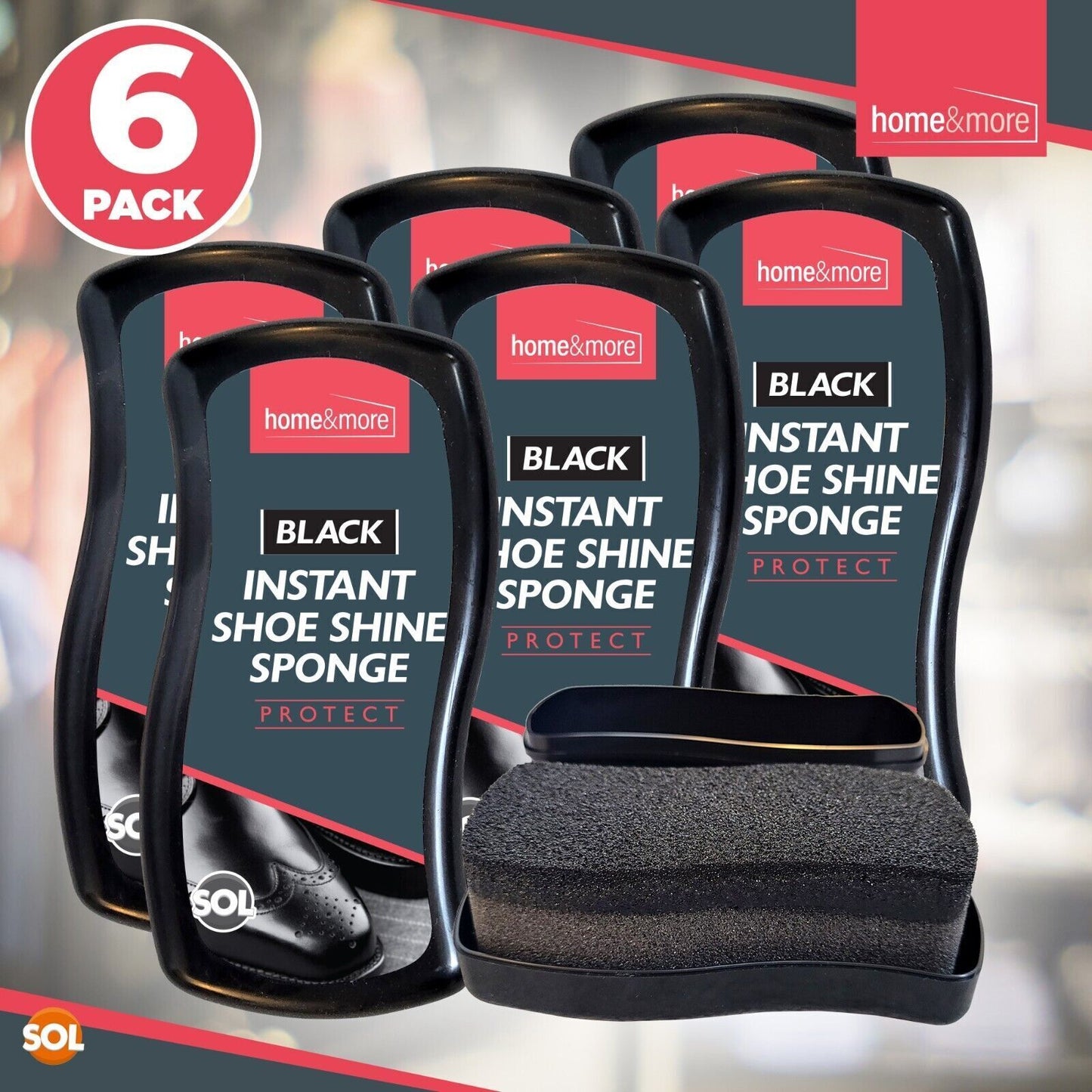 Instant Shoe Shine Sponge Black Leather Boot Polish | 6 Pack