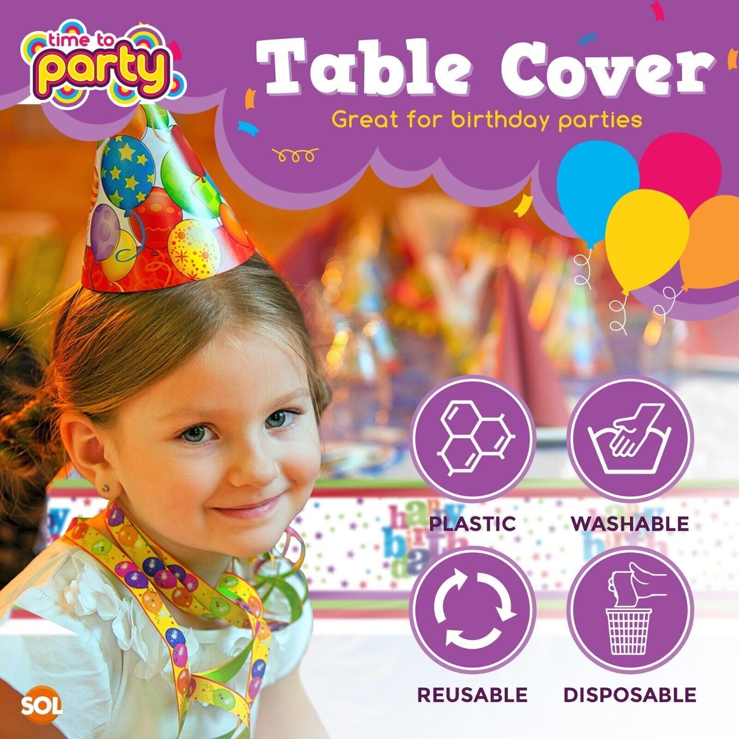 3-9 Birthday Table Cloths Covers Rectangular Plastic Wipe Clean Party Tablecloth
