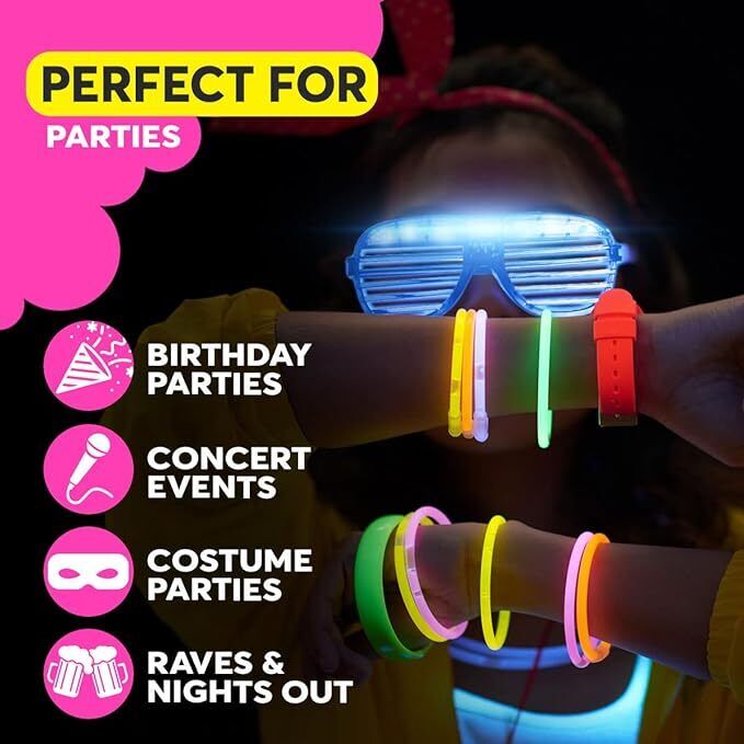 48-144 Flashing Party Glasses | LED Light Up Glow Neon Shutter Shades Disco Rave