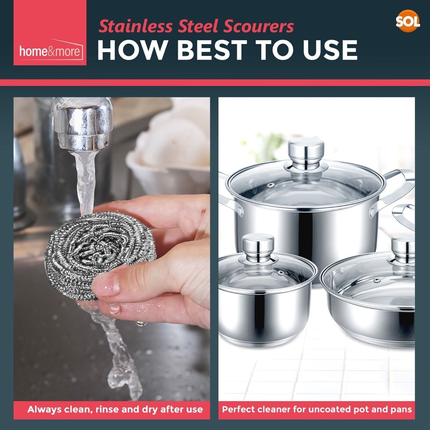 Stainless Steel Scourers Heavy Duty Pan Pads | 12 Pack