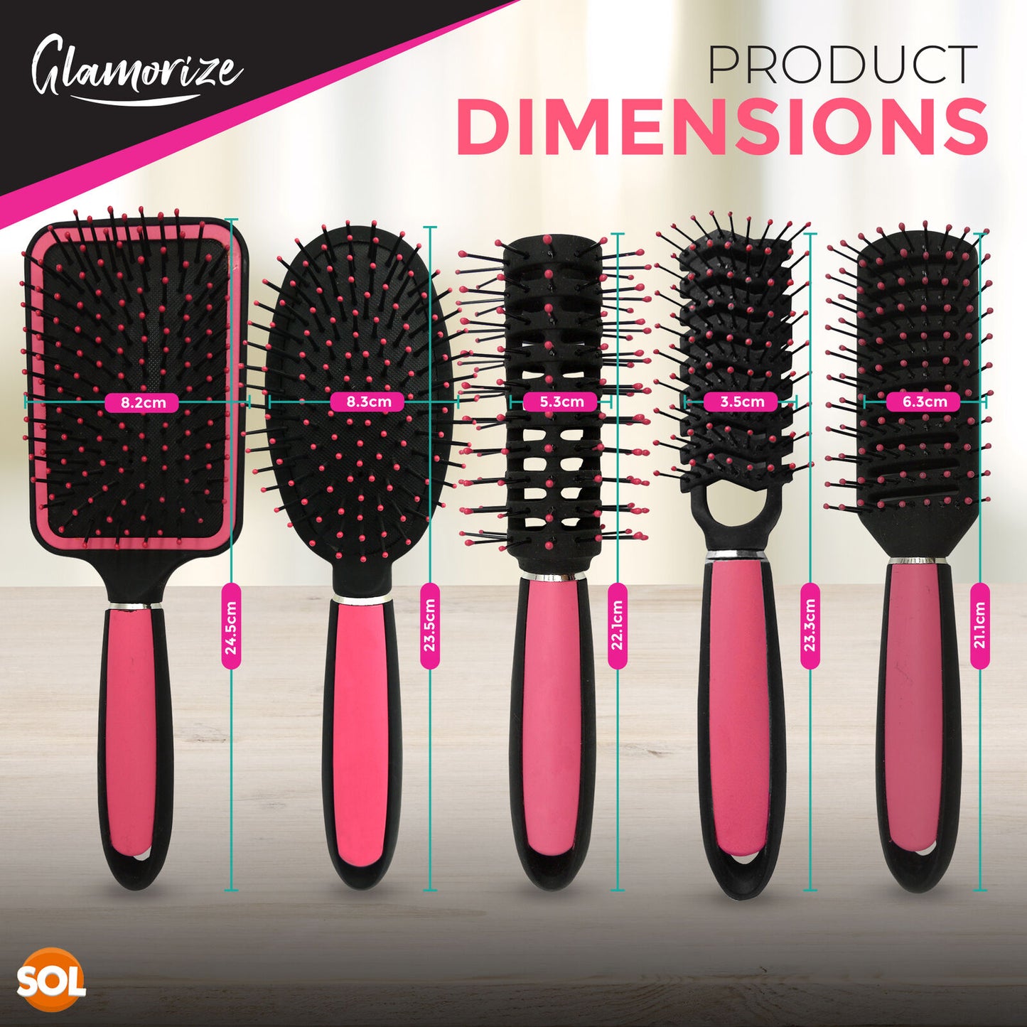 5pk Hair Brush Set for Women | Professional Pink Hairdressing Salon Styling Gift