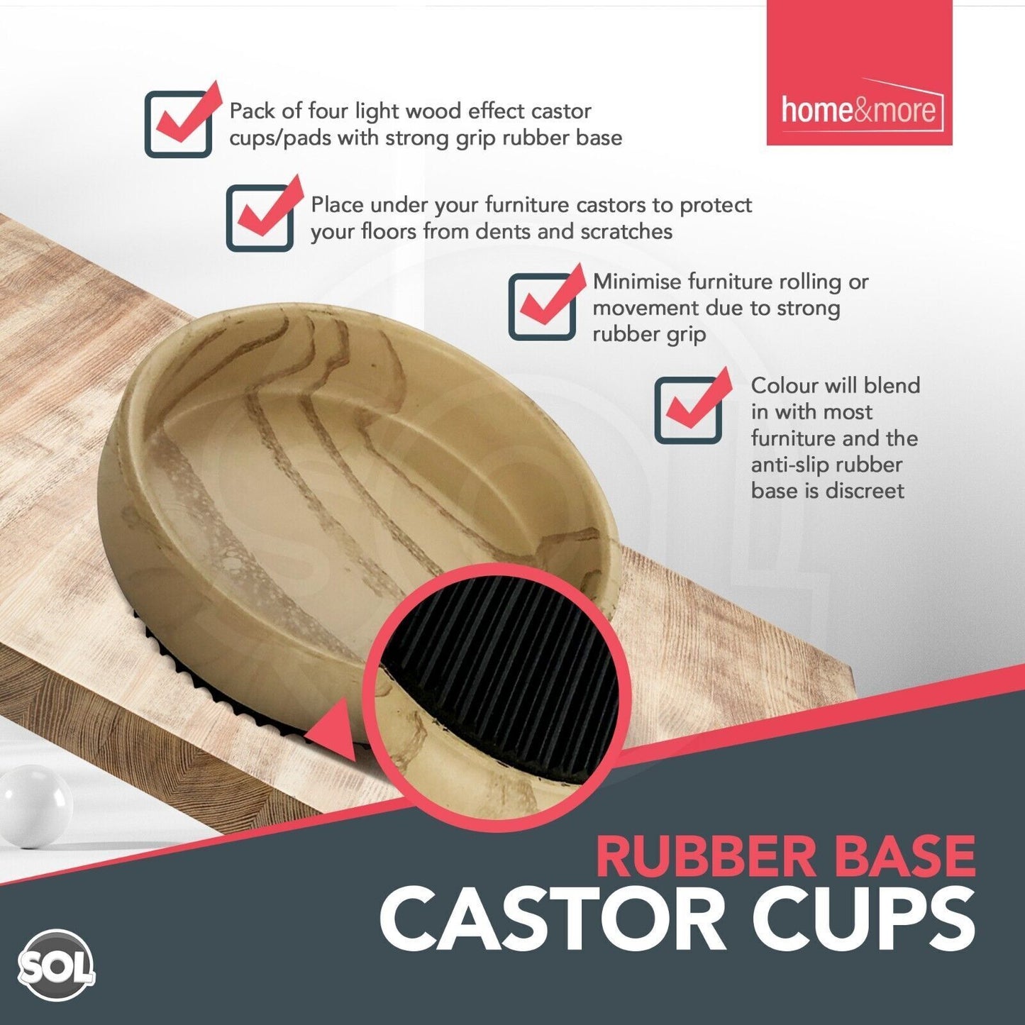 16 Rubber Base Castor Cups Non-Slip Wooden Floor Sofa Chair Furniture Protectors