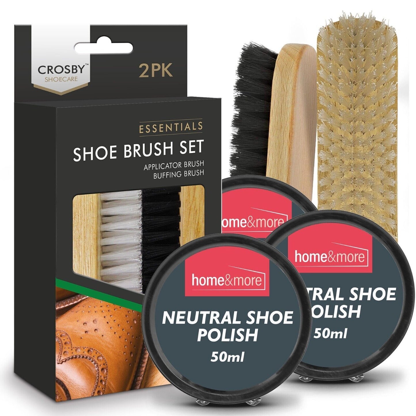 Shoe Brush Set | Leather Shoe Polish Brushes for Black & Brown Shoes | 2 Pack