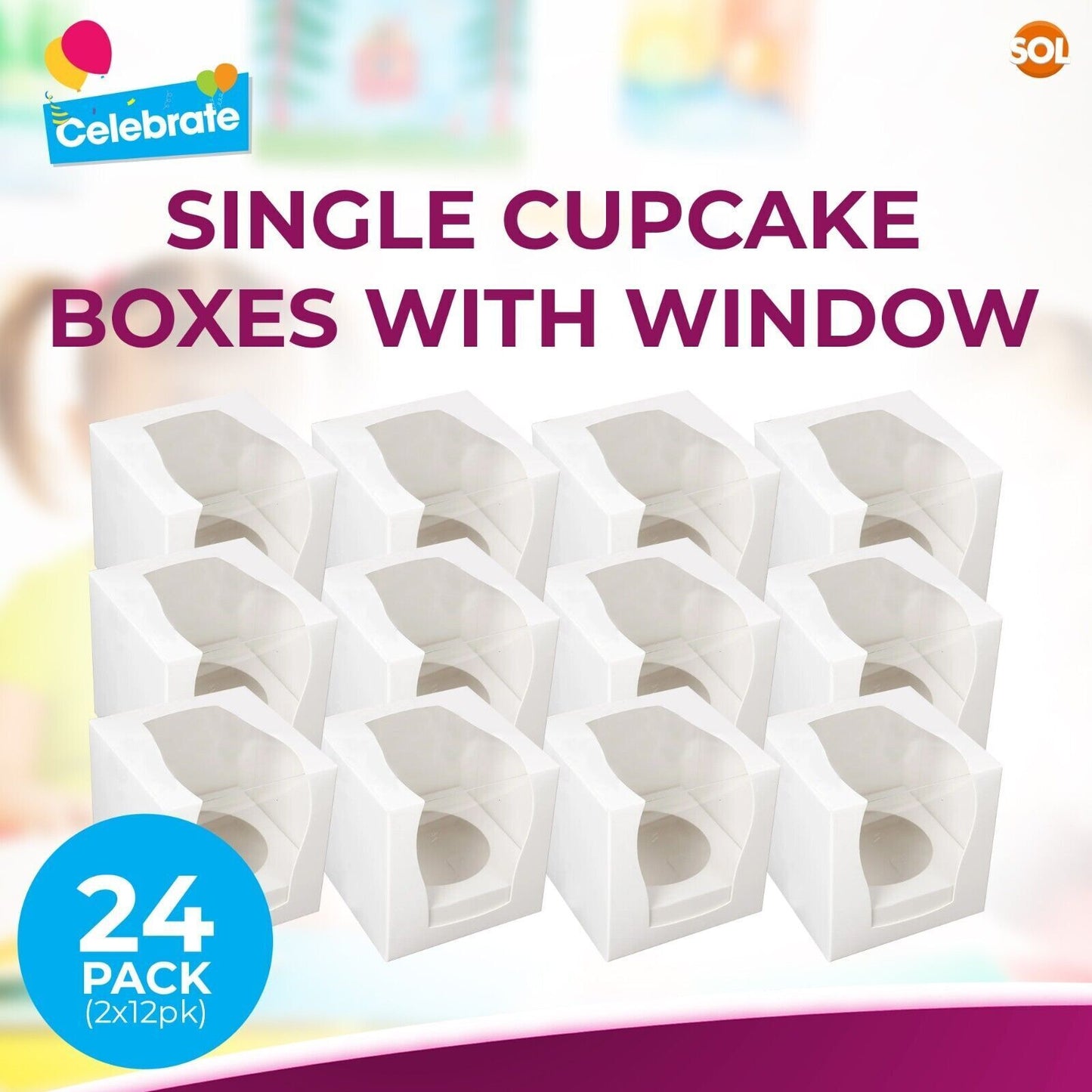 24-96 Cupcake Boxes Single Individual Cup Cake Box & Window Removable Inner Tray