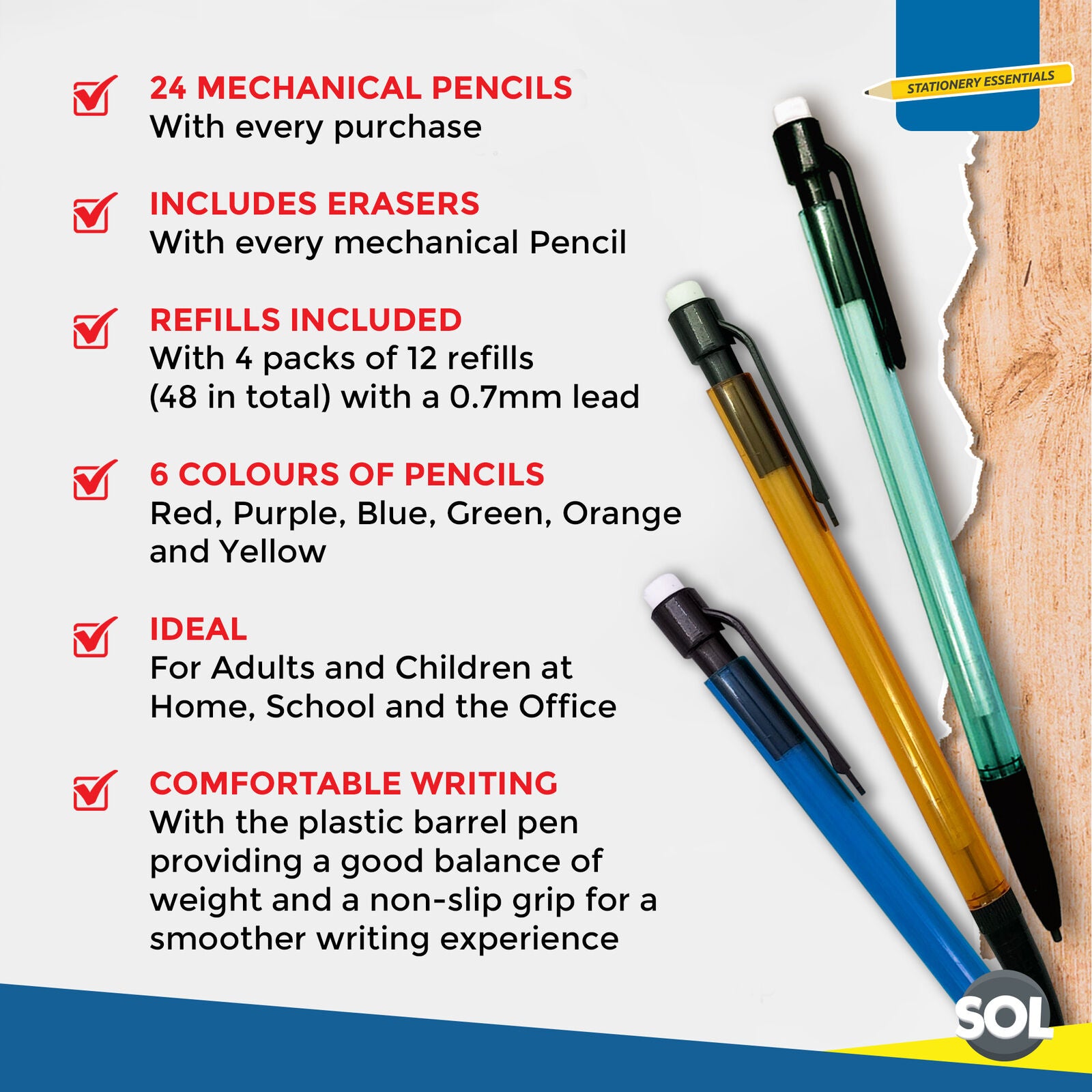 Mechanical Pencils Set 0.7mm with HB Lead Refills and Erasers | 6 Pack