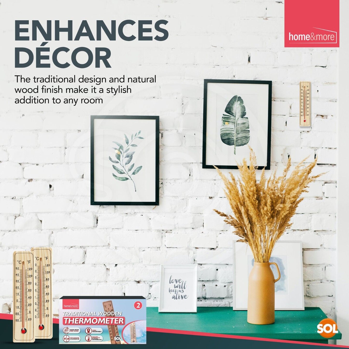 Wooden Wall Thermometer Indoor Outdoor Home Garden | 2 Pack