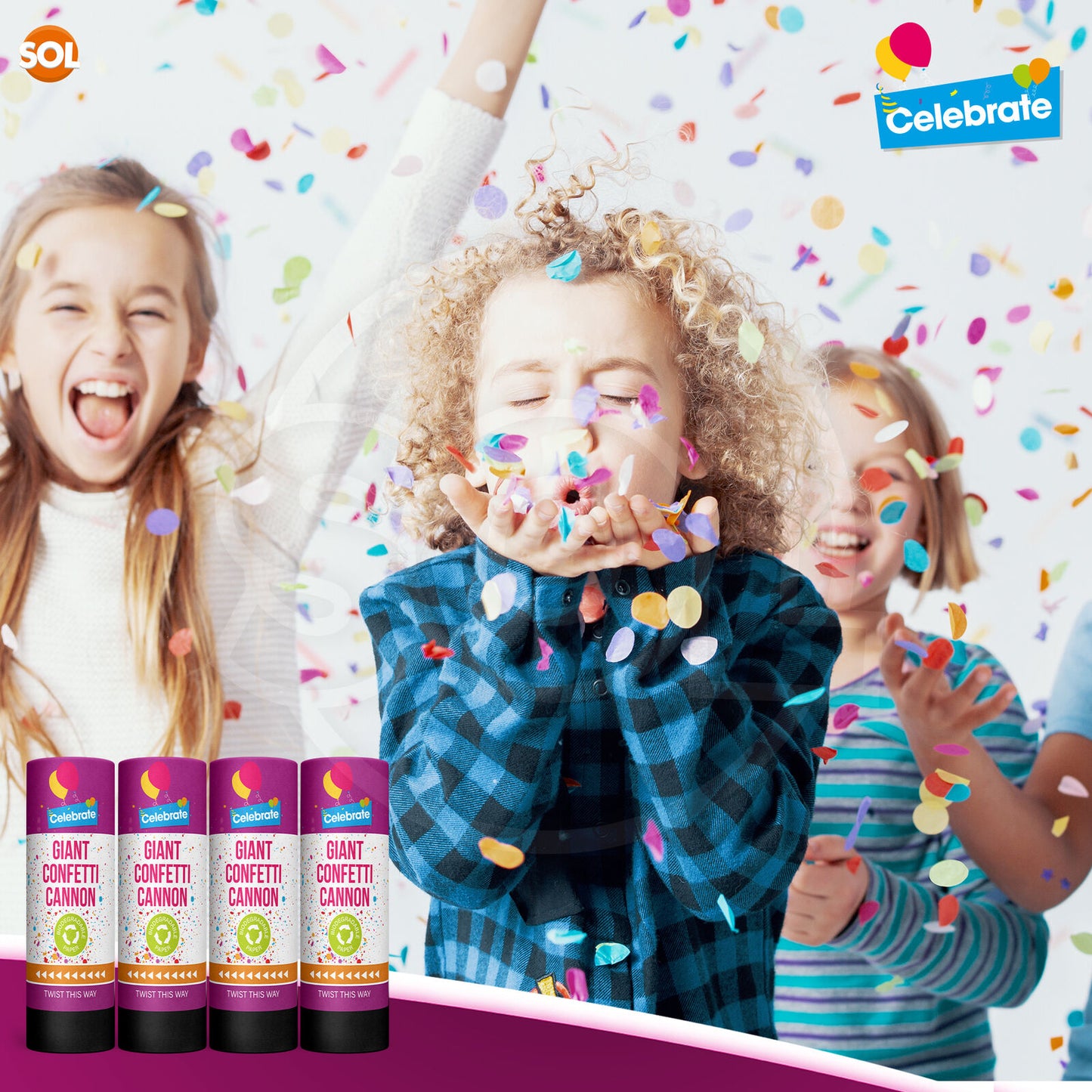 Confetti Cannons Multicolour Biodegradable | Party & Events | 8 Pack