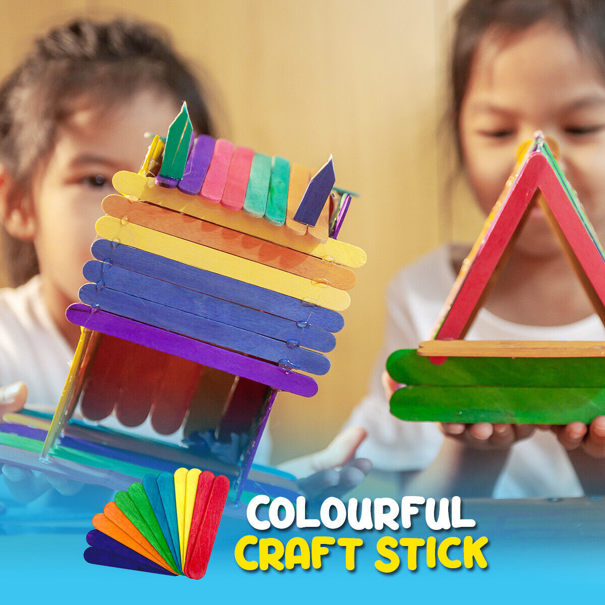 100 Coloured Natural Ice Lolly Lollipop Sticks Wooden Model Craft Sticks 80x14mm