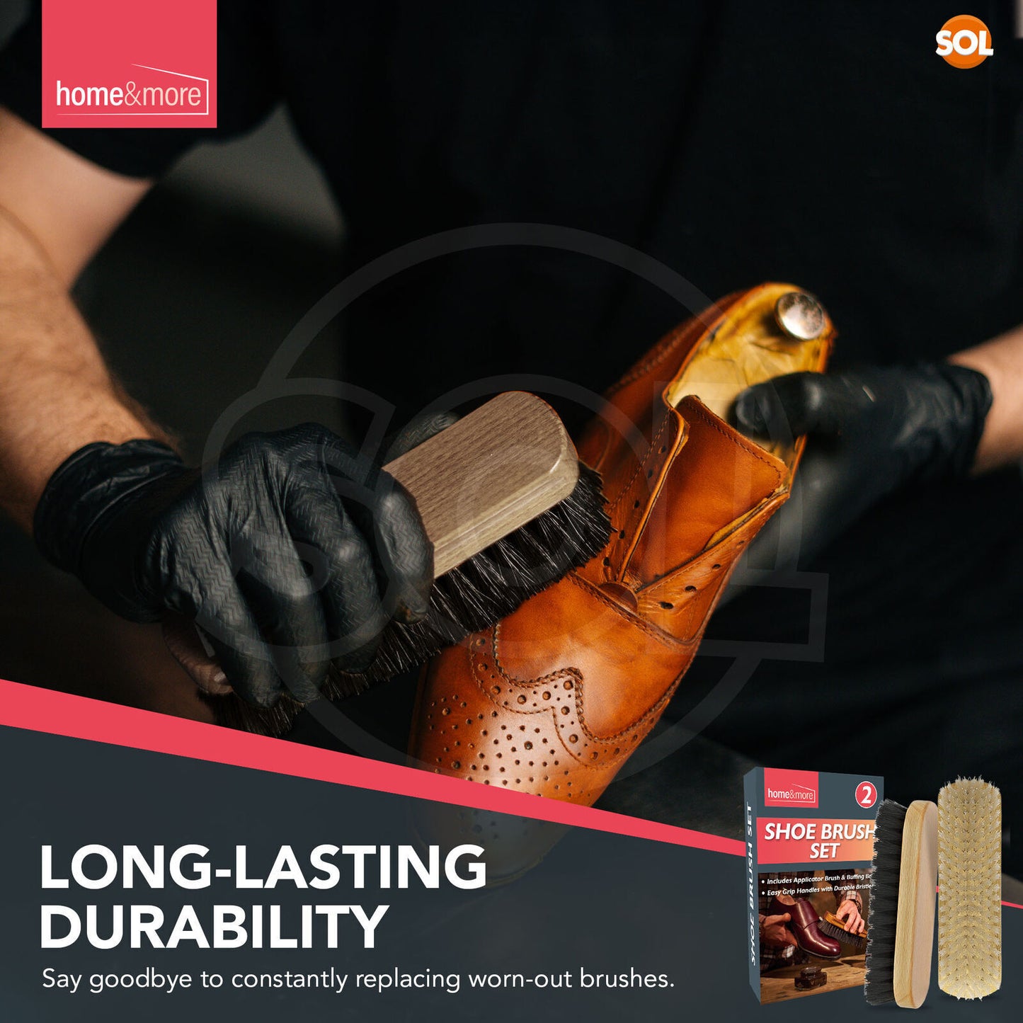 Shoe Brush Set | Leather Shoe Polish Brushes for Black & Brown Shoes | 2 Pack