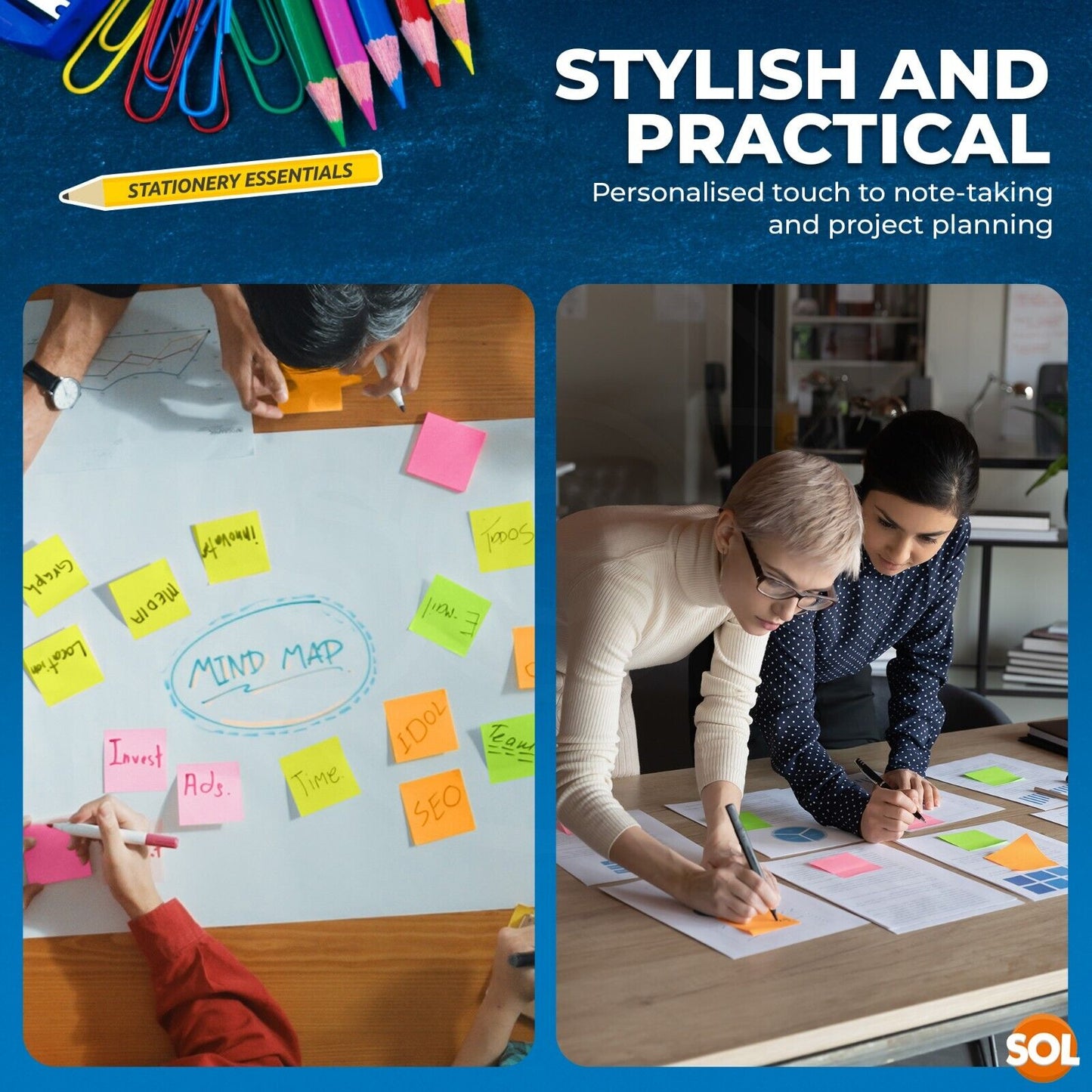 Neon Sticky Notes 76x76mm | Super Sticky Pads | 400 Pack