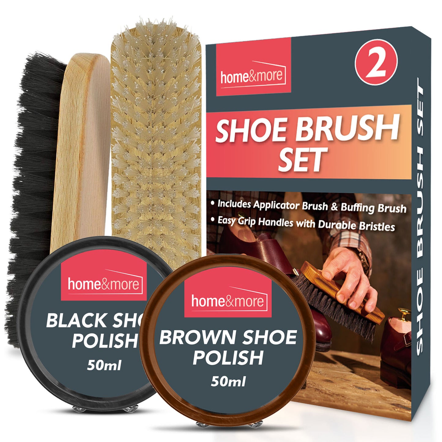 Shoe Brush Set | Leather Shoe Polish Brushes for Black & Brown Shoes | 2 Pack