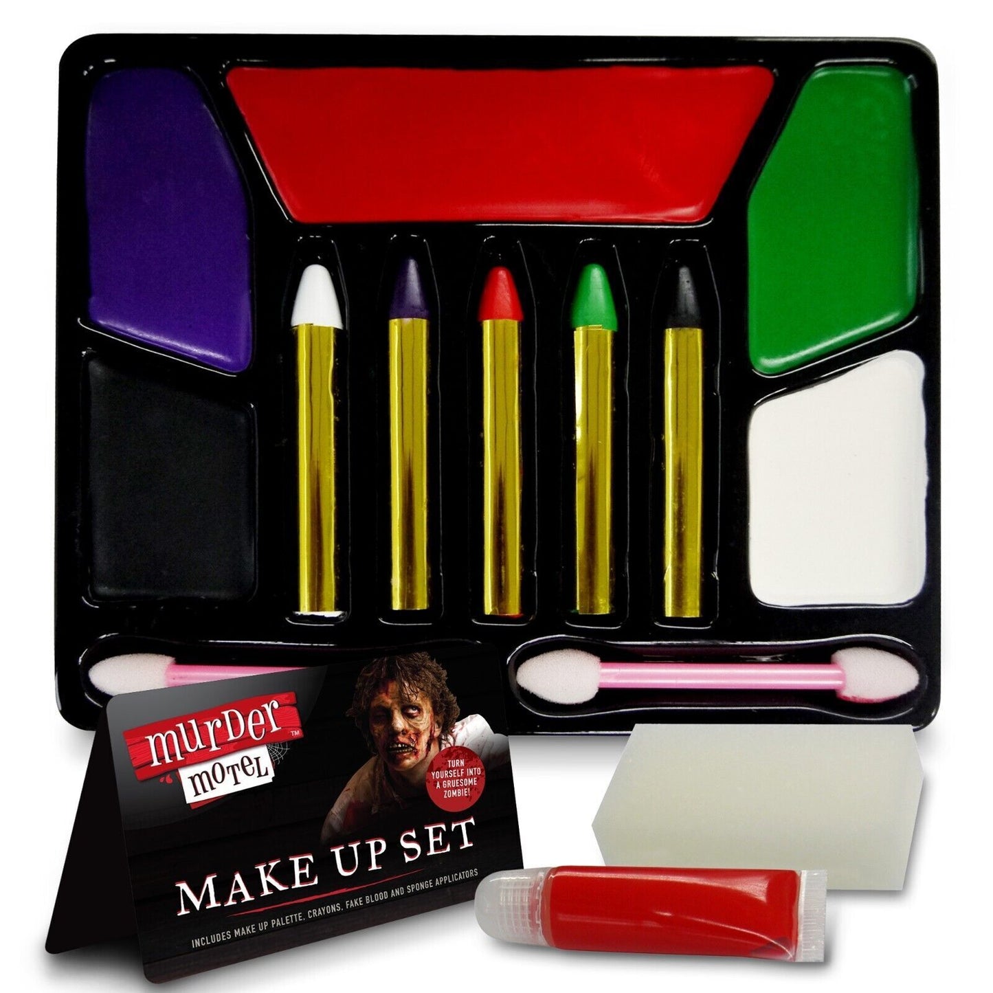 Halloween Zombie Make Up Kit | Horror Face Paint Set | Fake Blood Crayons Sponge