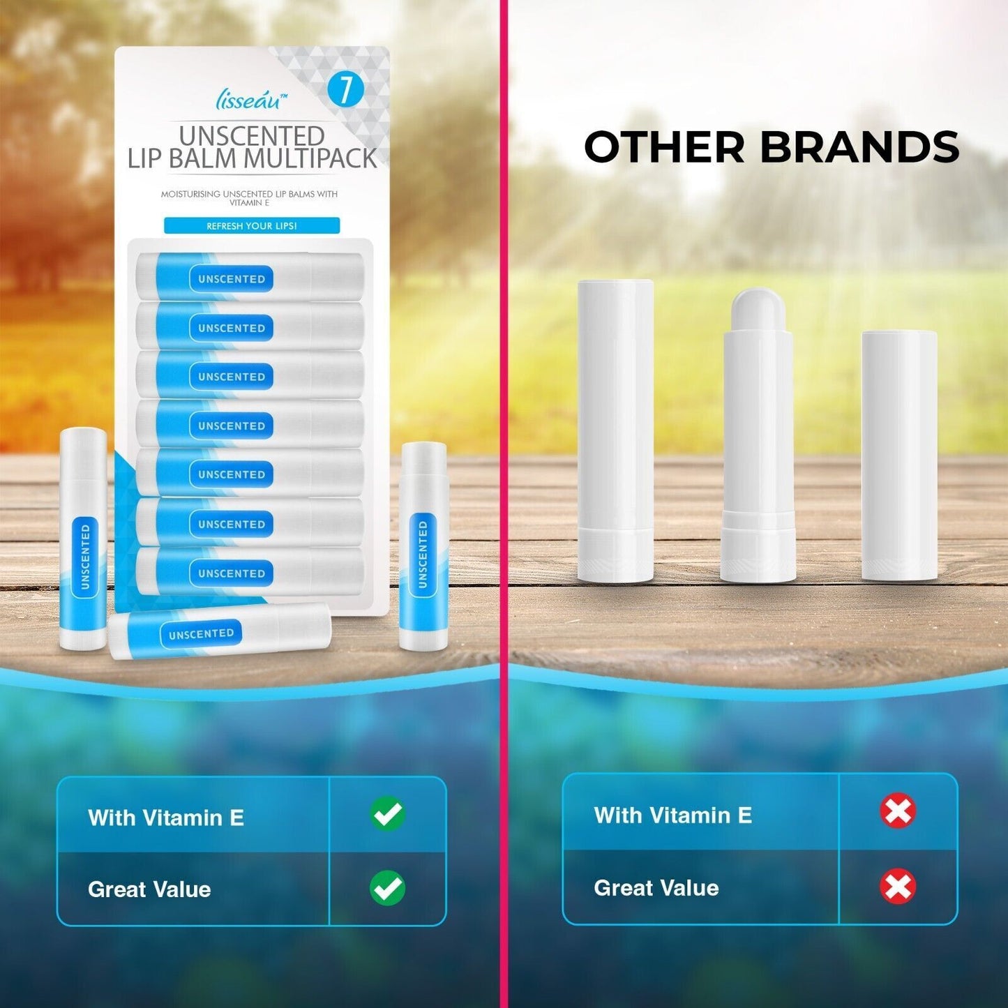 Unscented Lip Balm Set | Moisturising Vitamin E Stick | 7 Pack