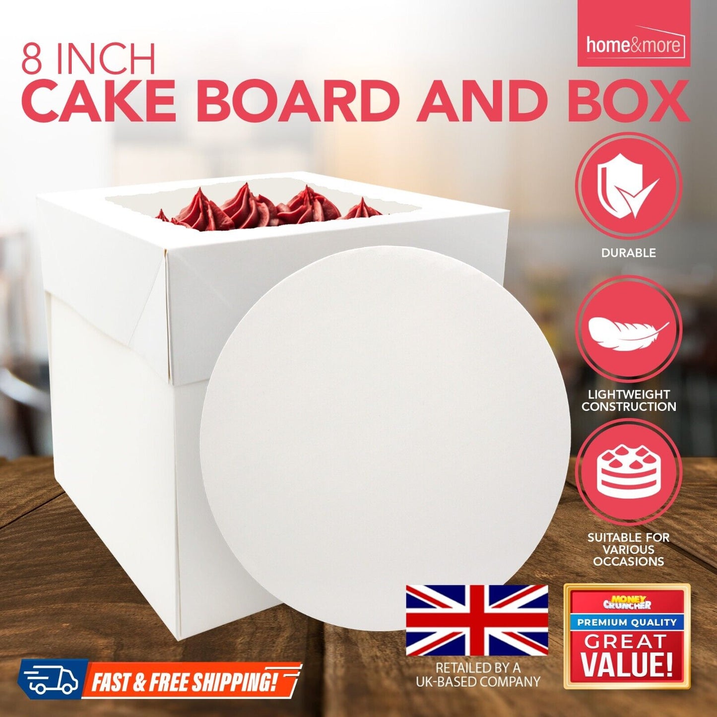 2-10PK 8 Inch Cake Board and Box with Lid Set | White Round 3mm Thick Boards