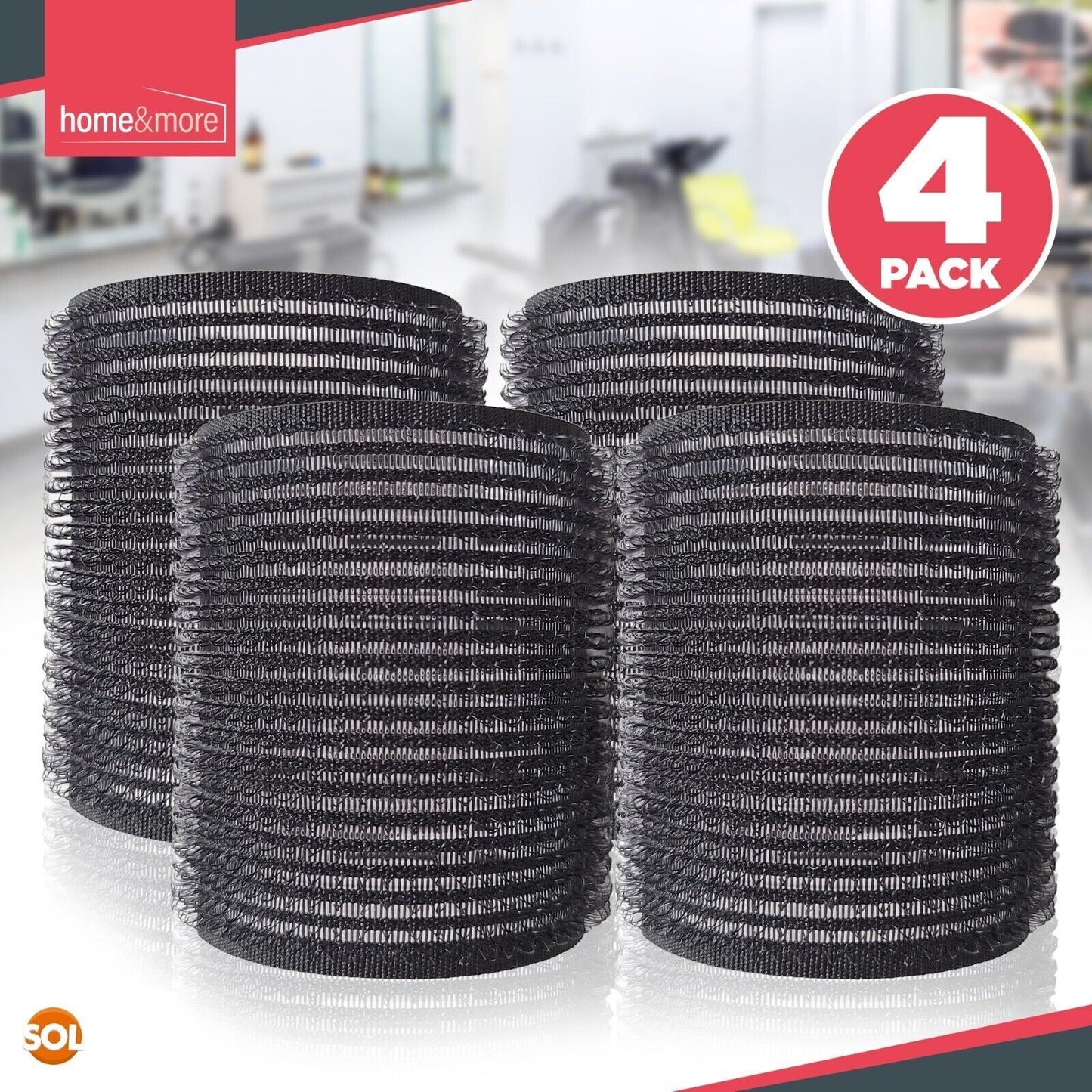 Heatless Hair Rollers Black | Self Grip Curlers for Bouncy Waves | 4 Pack