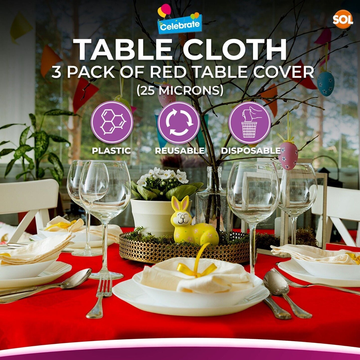 Plastic Table Covers Round 1.4M | Disposable Wipe Clean Party Cloth | 3 Pack